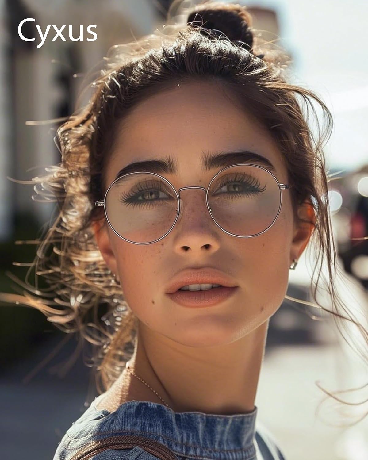 Cyxus Round Blue Light Blocking Glasses Men Woman Wire Frame Ultralight Comfortable Office Computer Gaming Study 8090