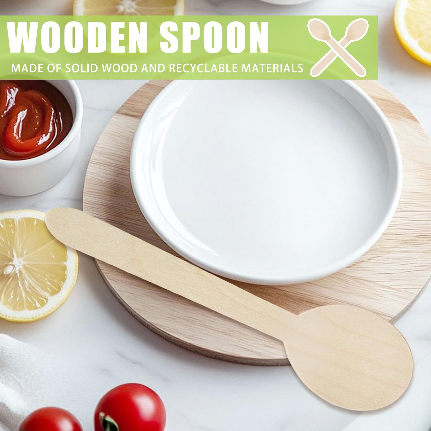 Disposable Wooden Spoons Wood Soup Spoons  6" Wooden Cutlery Spoon 100 Count Disposable Spoons Compostable Utensils for Hot Soup Milk Shake Salad
