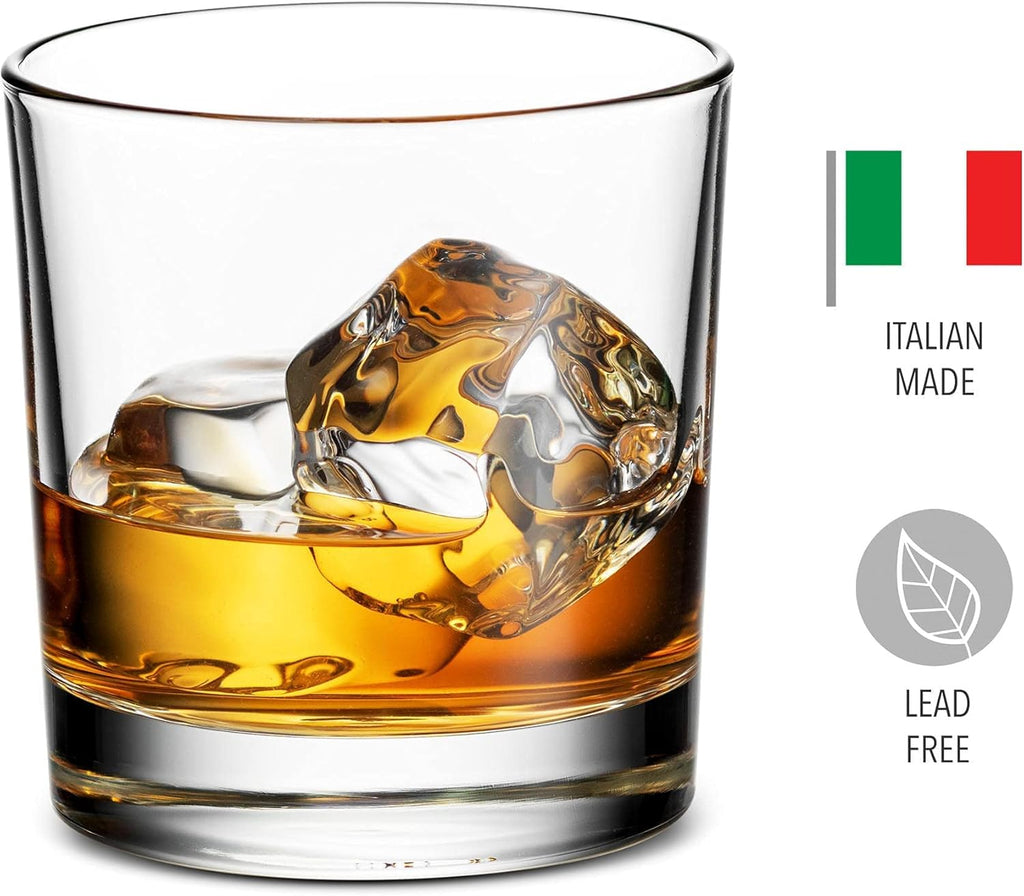 Godinger Old Fashioned Whiskey Glasses  Italian Made Drinking Glasses  Glass Cups  Whiskey Gifts - Set of 4