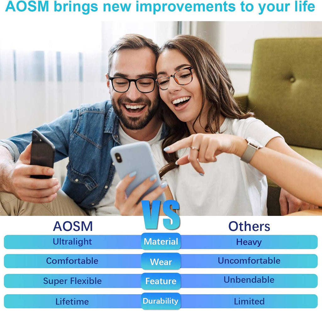 AOSM Blue Light Glasses for Men & Women Gaming glasses Anti-Glare UV400 Protection Blue Light Blocking to Relieve Eye Strain