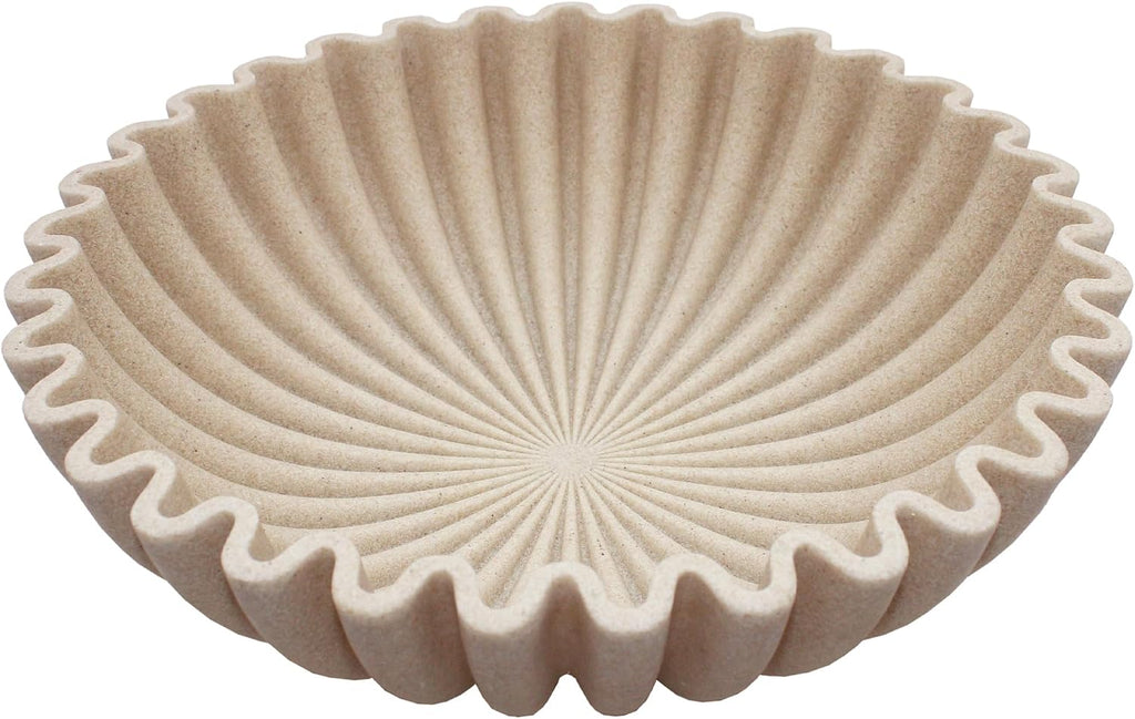 Ruffle Decorative Bowl  Large Fruit Bowl for Kitchen Counter  Stylish Key Bowl for Entry Table  Handcrafted Home Decor Display bowl  Artificial Stone Beige
