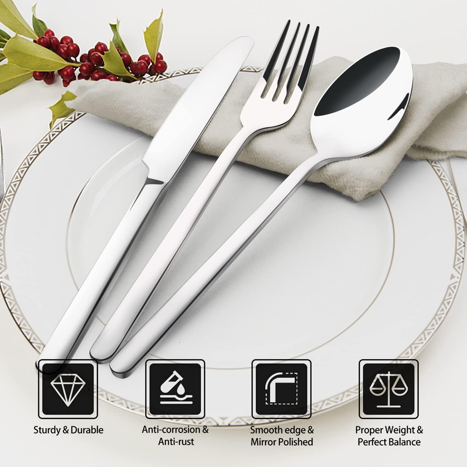 KINGSTONE Dinner Forks Set of 4  8-Inch 18/10 Stainless Steel Forks Cutlery  Mirror Polished Table Forks for Home  Kitchen & Restaurant  Dishwasher Safe (Dinner Forks Set  4-Piece)