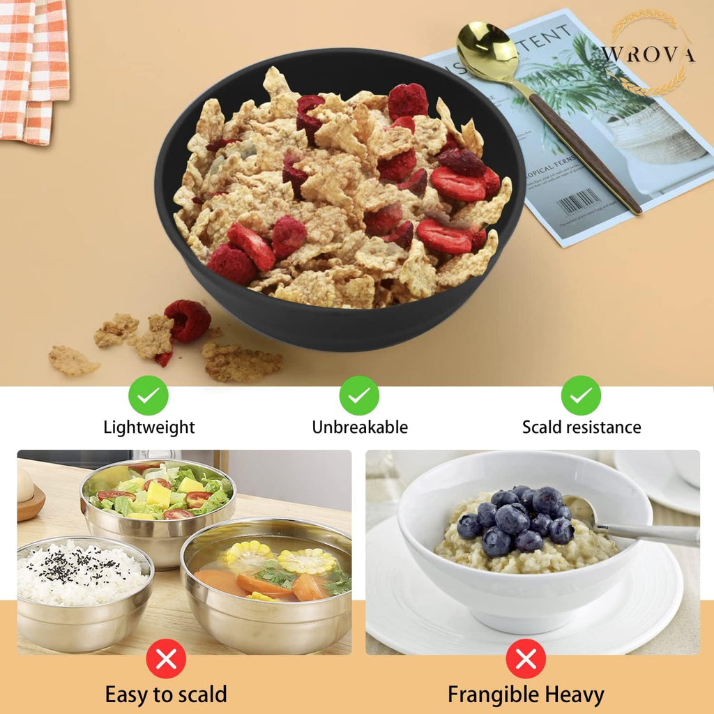 Wrova Wheat Straw Bowls Set 60 OZ Unbreakable Large Cereal Bowls Set of 6 Microwave and Dishwasher Safe Bowls Big Bowls for Camping and Picnic BPA Free Soup Bowl for Serving Oatmeal and Salad. Black