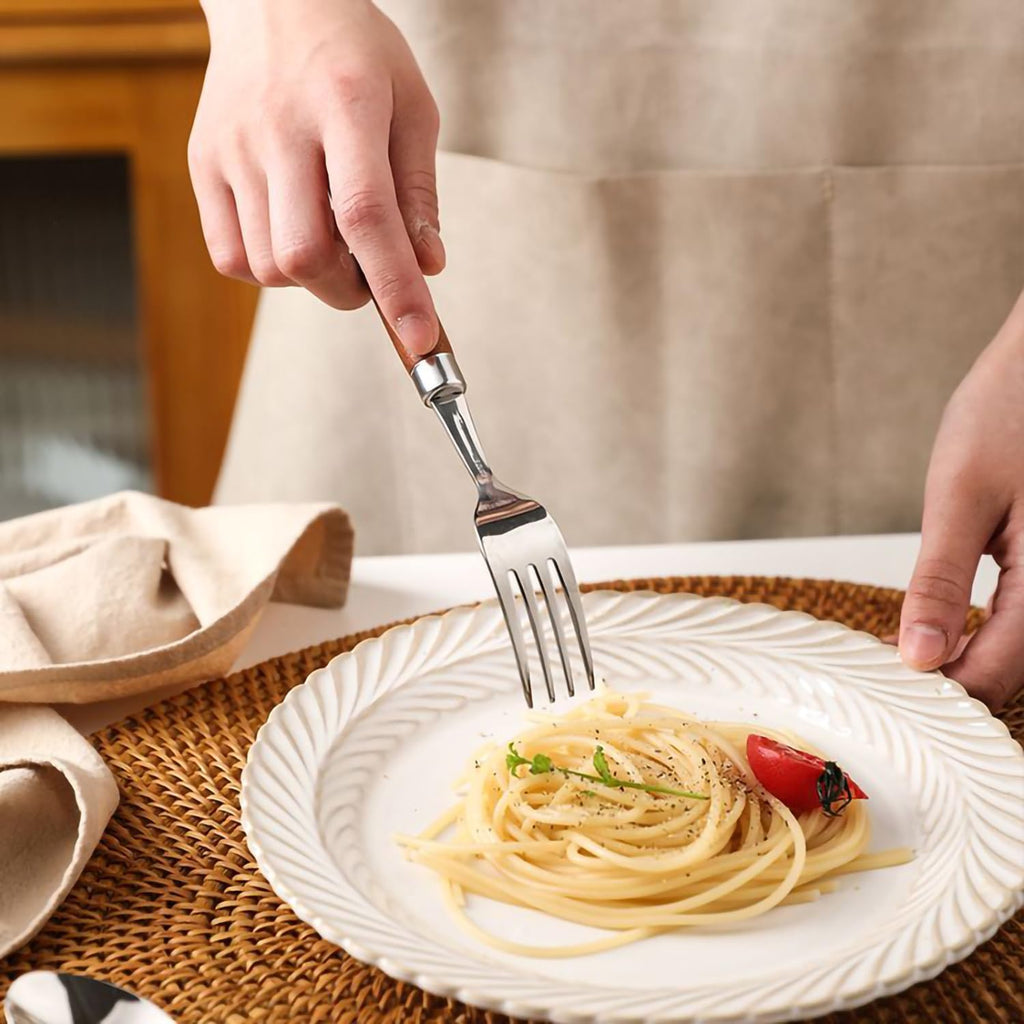 Wooden Handle Stainless Steel Flatware Set  Metal Forks for Home Kitchen Restaurant Hotel  Polish Forks Silverware With Sapele Handle  7.3 Inches  4 Pieces