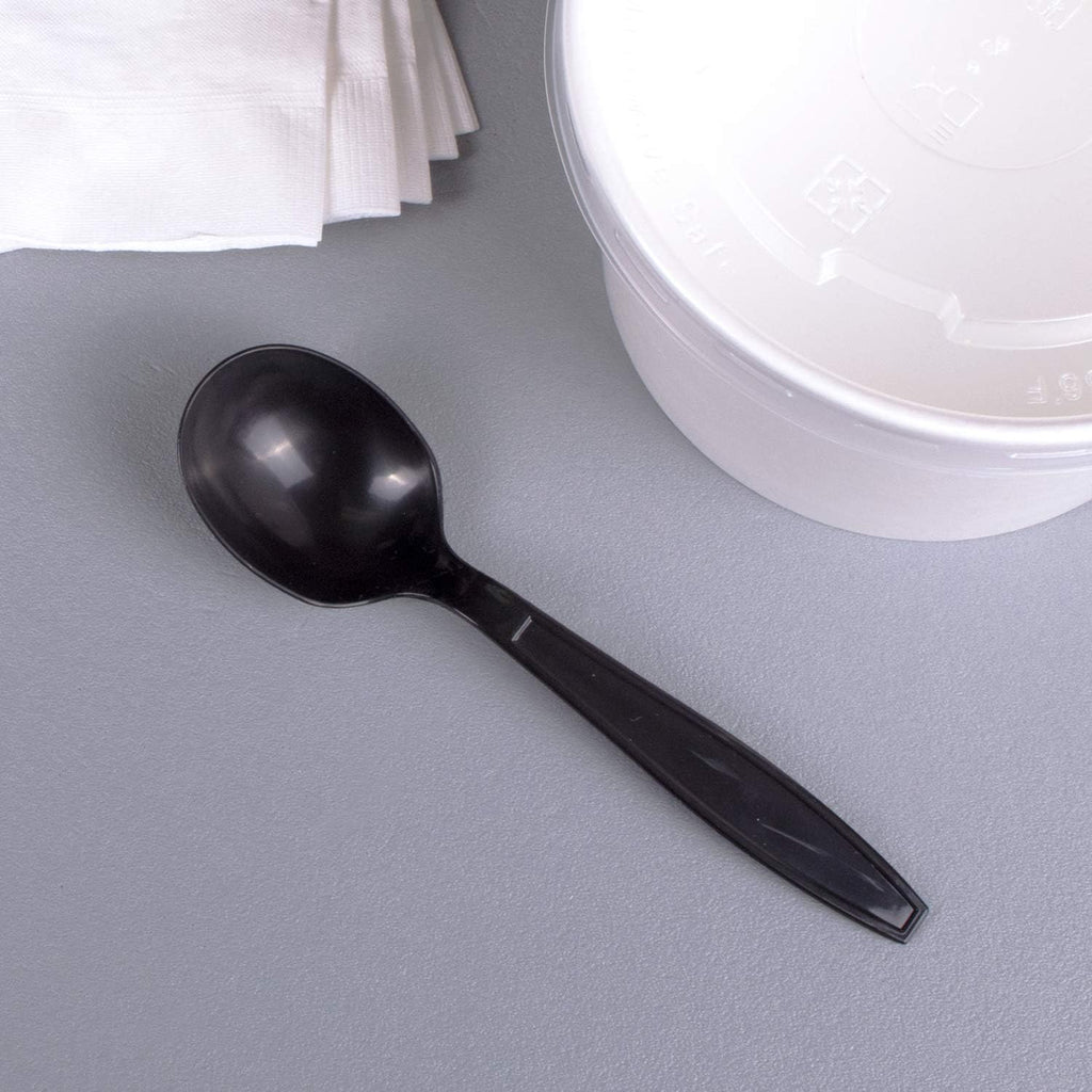 Karat [5.6" - 1000 pcs] Black Individually Wrapped Plastic Heavy-Weight Disposable Soup Spoon (U3532B)