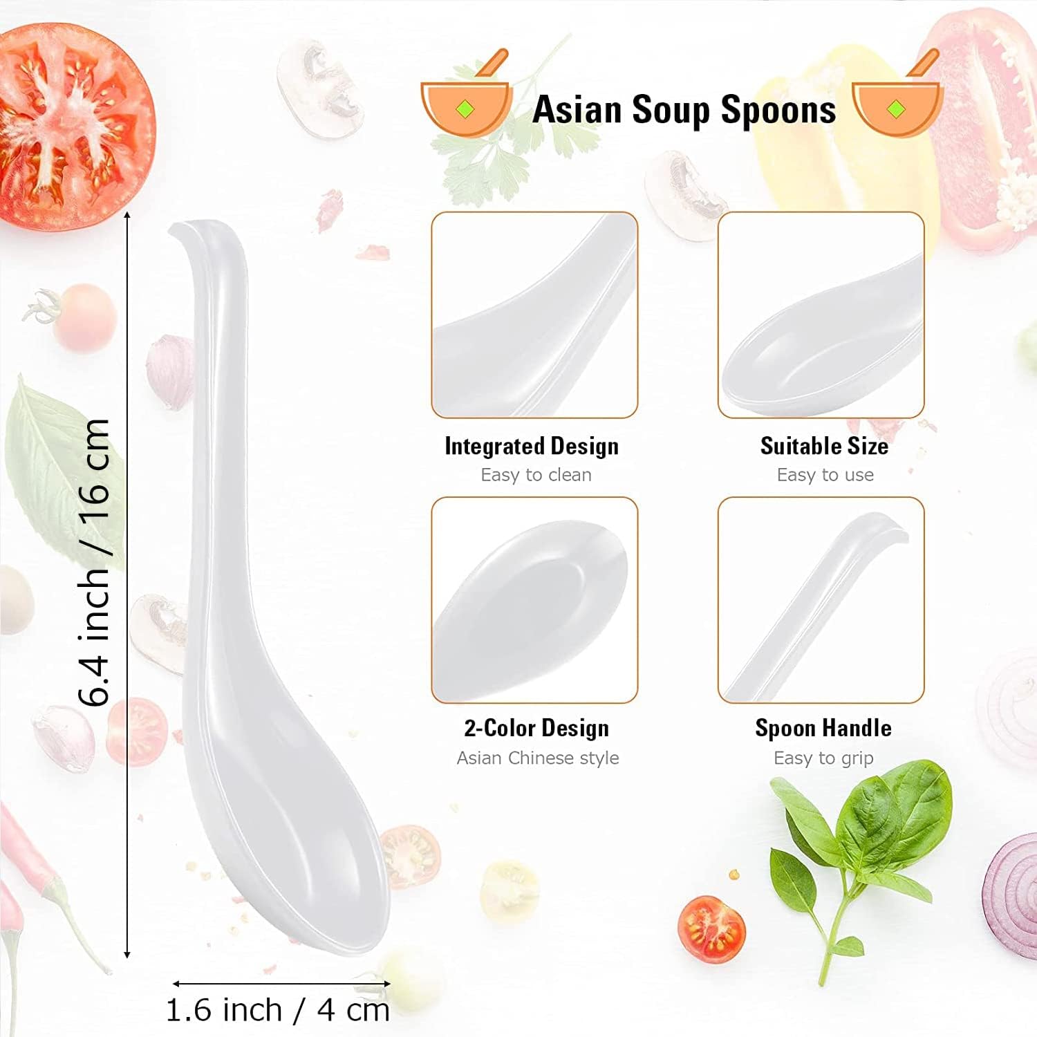 Comicfs Asian Soup Spoons 8 pieces  Large Japanese Soup Spoons  Soba Rice Pho Ramen Noodle Soup Spoon  Chinese Won Ton Soup Spoon  Hook Style (White)