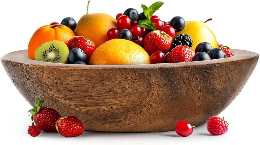 ZENFUN Wooden Decorative Bowl  Wood Round Serving Bowl  Walnut Tray Dish Kitchen Dining for Fruits  9.4" Diameter x 2.5" Height  Seamless