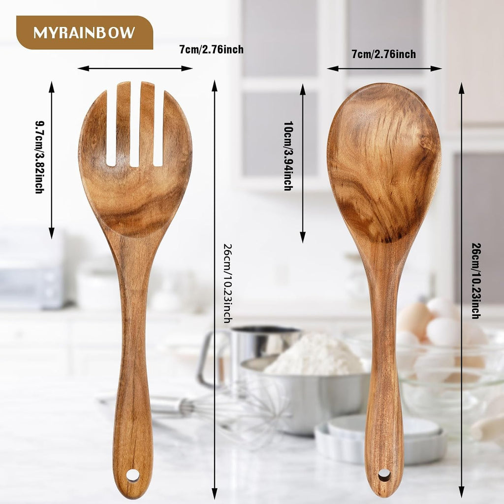 Salad Tongs  Wooden Spoons  Salad Tongs for Serving  10-inch Serving Utensils Set Salad Servers Set Kitchen Cooking Utensil (Natural Wood)