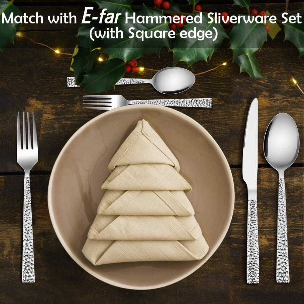 Salad Forks Set of 12  E-far 6.7 Inch Stainless Steel Hammered Dessert Forks for Home  Kitchen or Restaurant  Non-toxic & Mirror Polished  Squared Edge & Dishwasher Safe