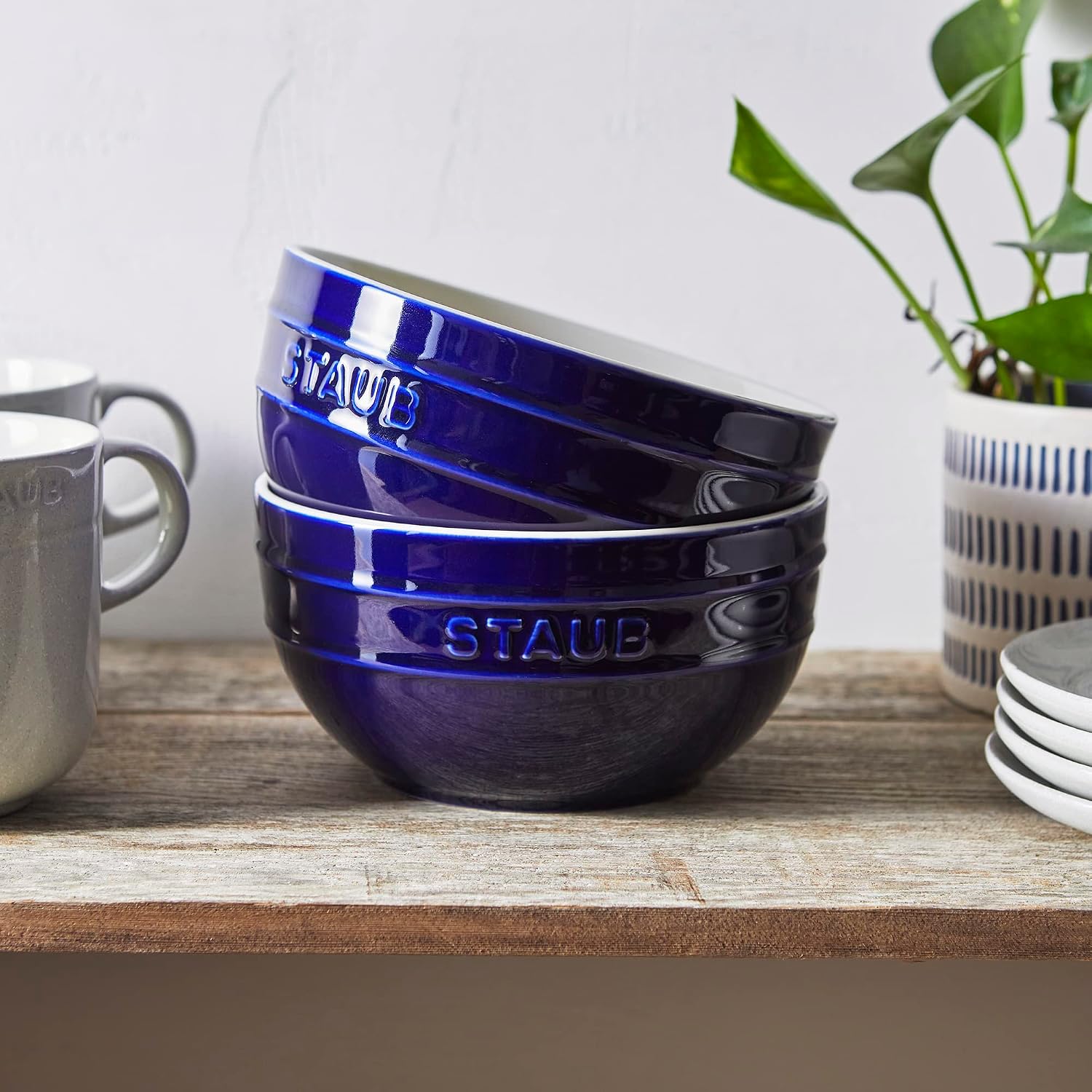 STAUB Ceramic 2-pc Large Universal Bowl Set  6.5-inch/1.25-qt  Dark Blue