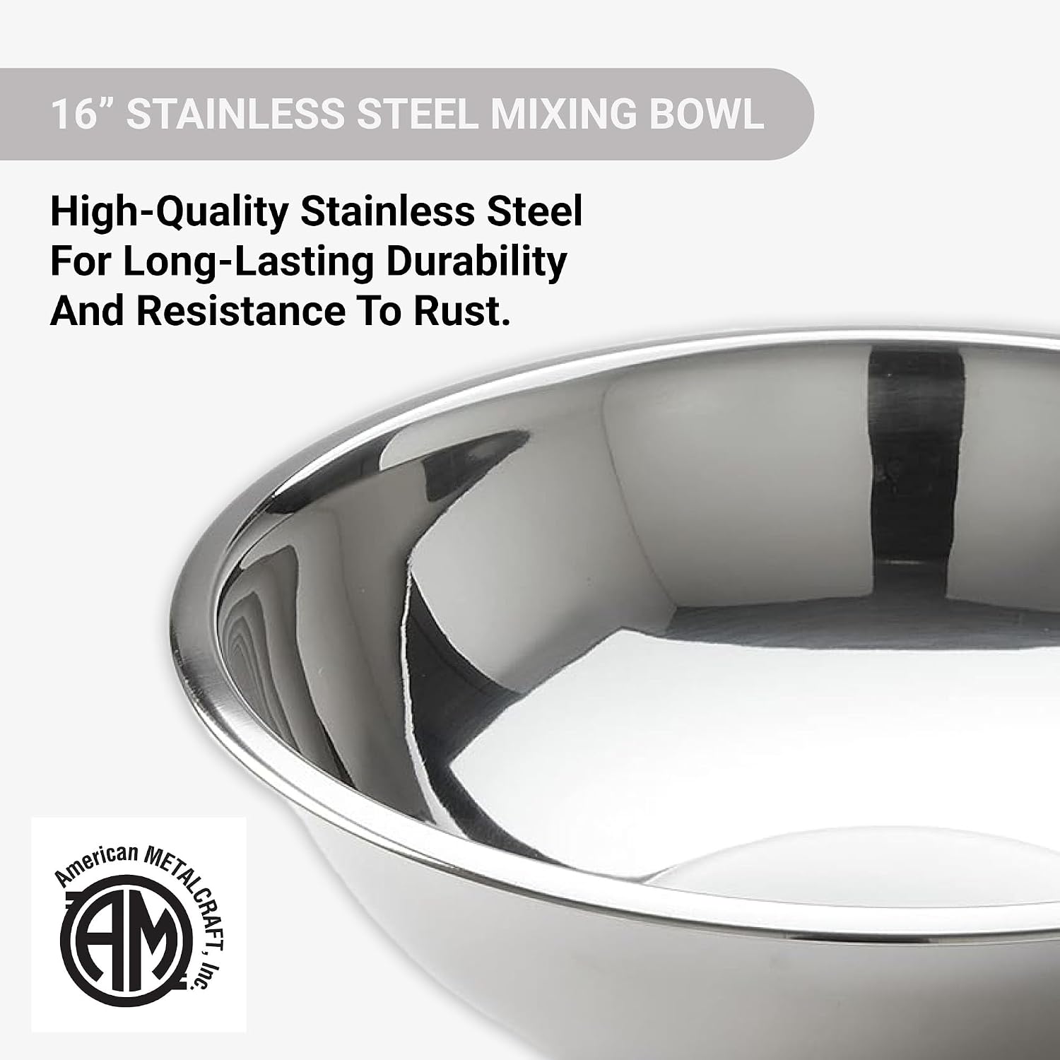 American Metalcraft 16" Stainless Steel Mixing Bowl - 13-Quart Durable Metal Bowls for Mixing  Large Stainless Steel Bowl