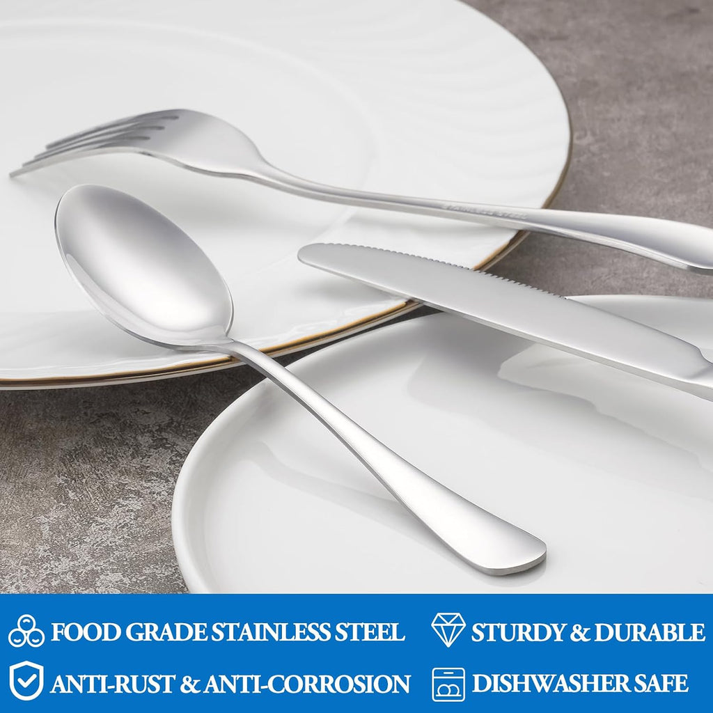 16 Pcs Forks and Spoons Silverware Set Food Grade Stainless Steel Flatware Cutlery Set for Home Kitchen and Restaurant Mirror Polished Dishwasher Safe - 8 Dinner Fork(8 inch) and 8 Teaspoon(6.5 inch)