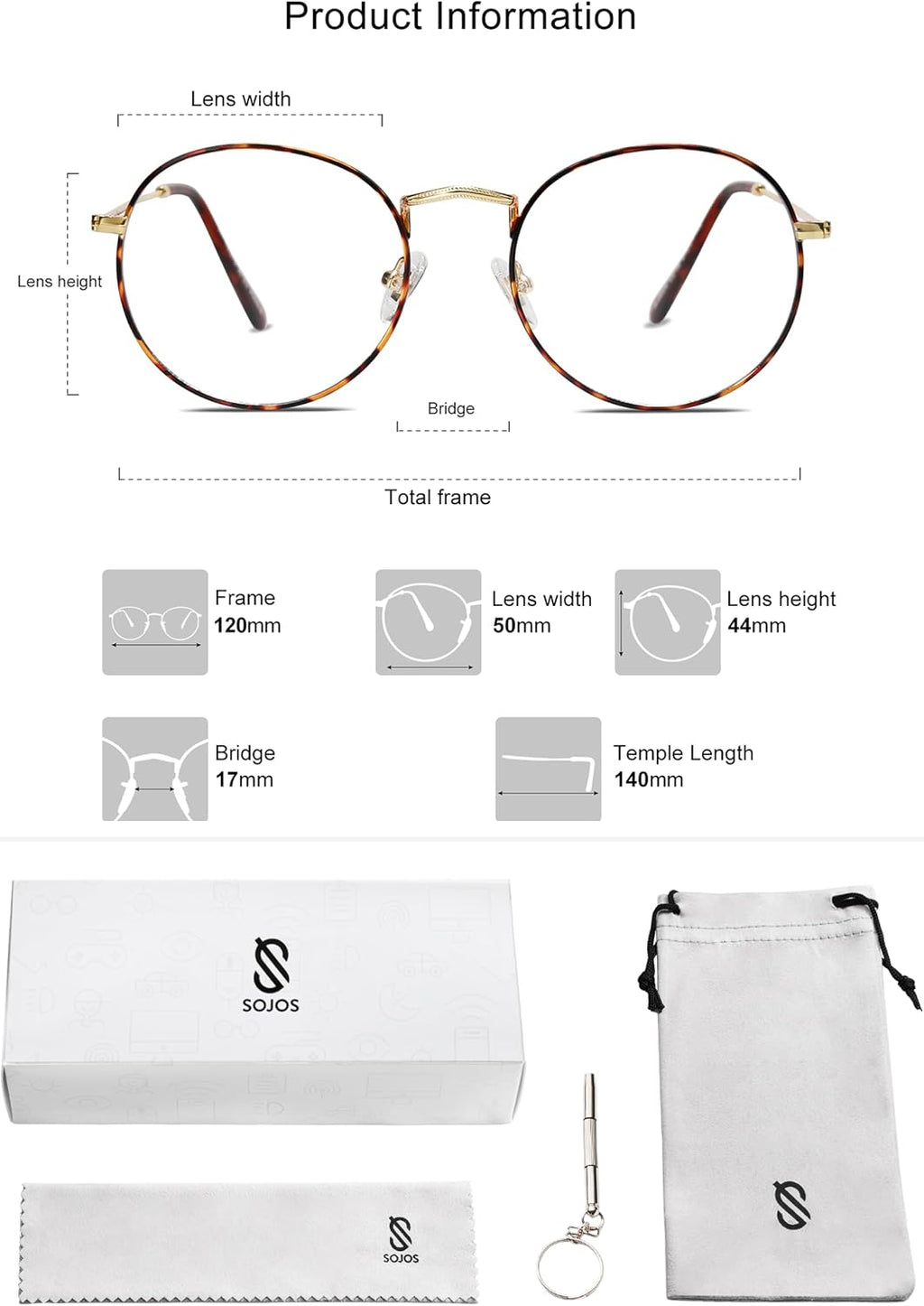 SOJOS Blue Light Blocking Computer Glasses Round Eyewear Anti Blue Light Lens Preppy Chic SJ5024B