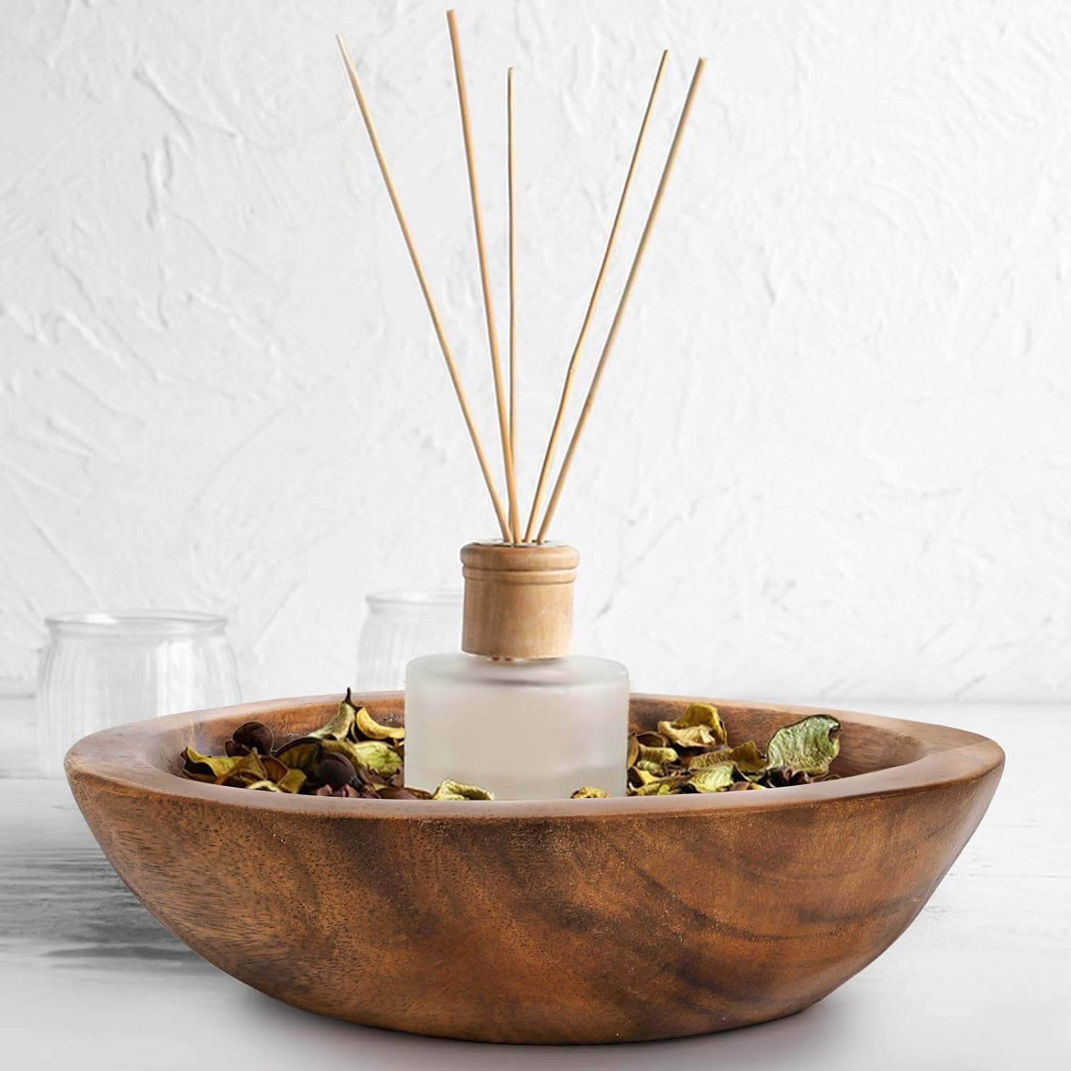 ZENFUN Wooden Decorative Bowl  Wood Round Serving Bowl  Walnut Tray Dish Kitchen Dining for Fruits  9.4" Diameter x 2.5" Height  Seamless