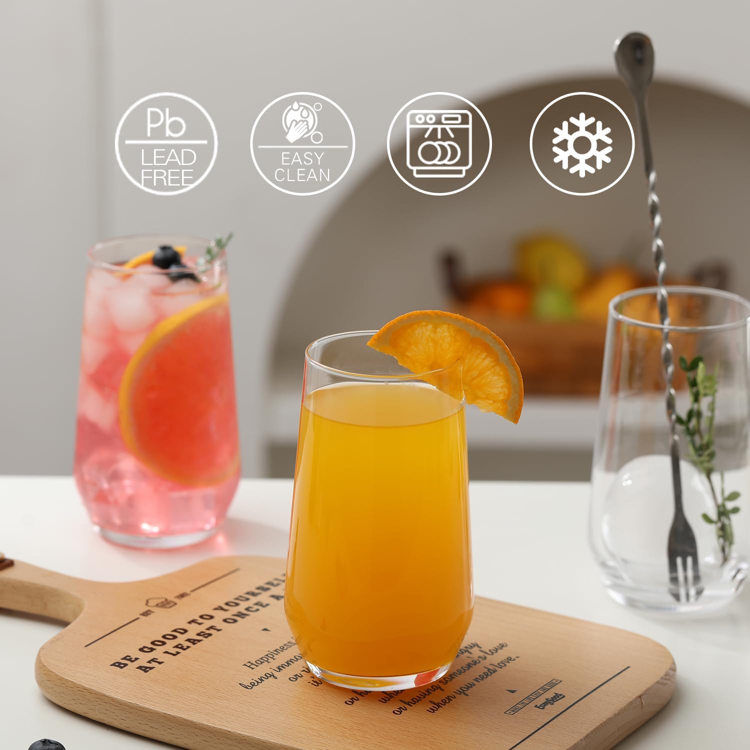 Drinking Glasses Set of 6  16.4 oz Crystal Water Glasses Tall Glass Cups Highball Glass for Cocktail Juice Mojito Iced Tea Kitchen and Bar Glassware Gifts for Christmas