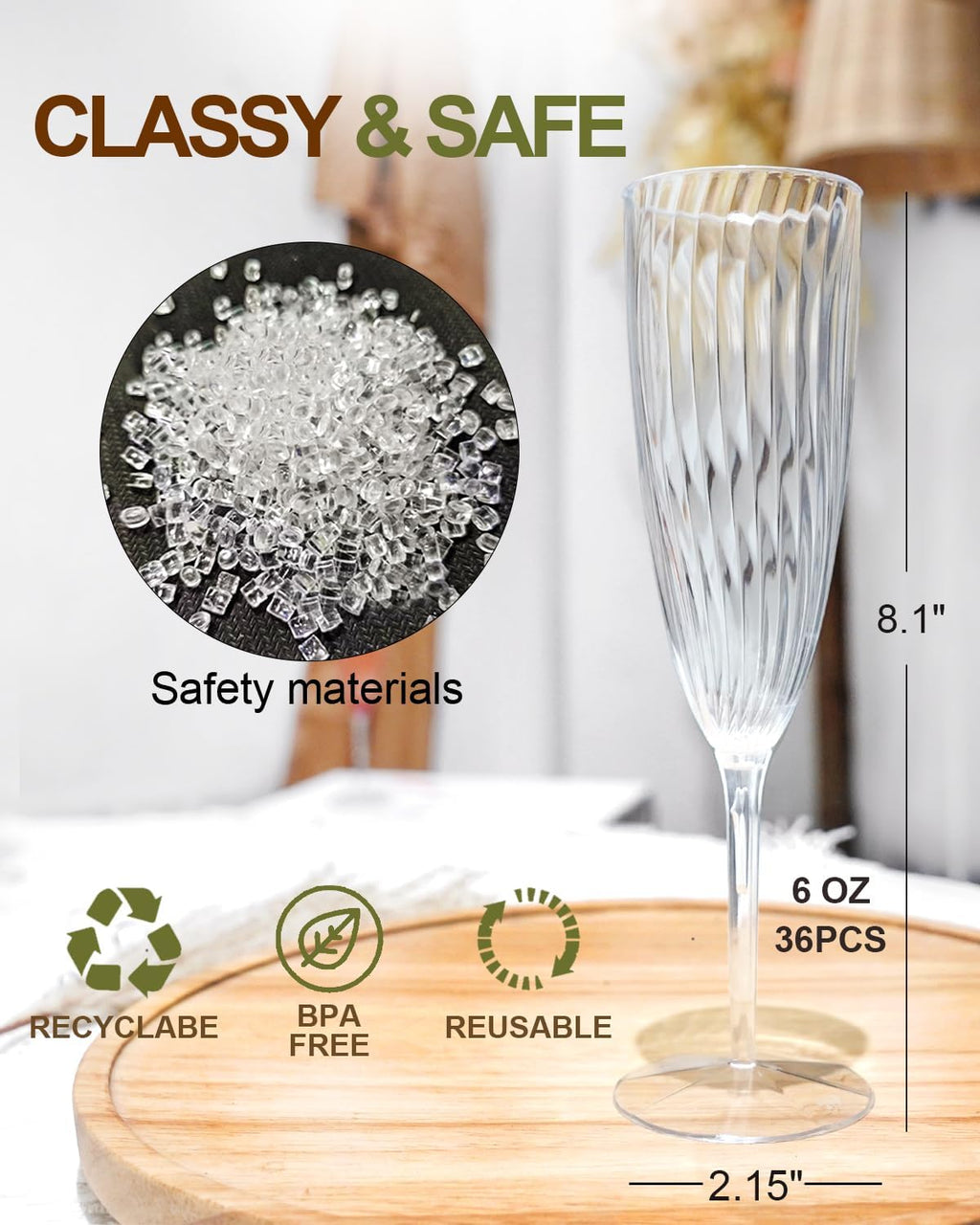 Plastic Champagne Flutes  36 PCS Clear Disposable Wine Glasses Reusable Plastic Cocktail Cups for Home Daily Life Party Birthday Wedding Toasting Drinking Champagne(6 oz)