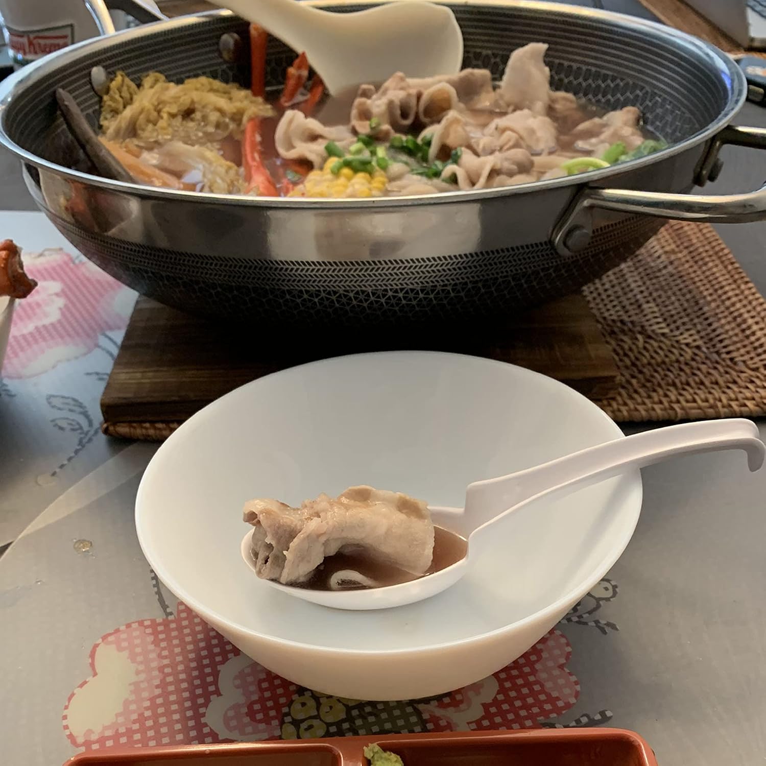 JapanBargain 2777x6  Chinese Soup Spoons Asian Korean Japanese Wonton Soba Rice Pho Ramen Noodle Spoon Notch and Hook Ladle Style Spoon Set of 6  White