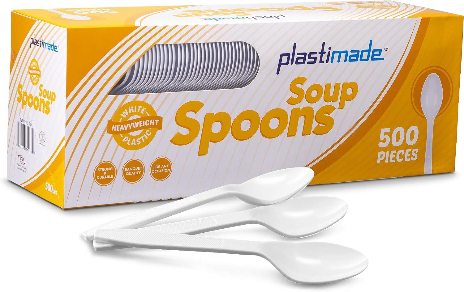 500 Count Extra Heavy duty Plastic Spoons  Disposable White Soup Spoon  Heavyweight Bulk Cutlery for Dinner  Events  Catering  Parties & Takeout