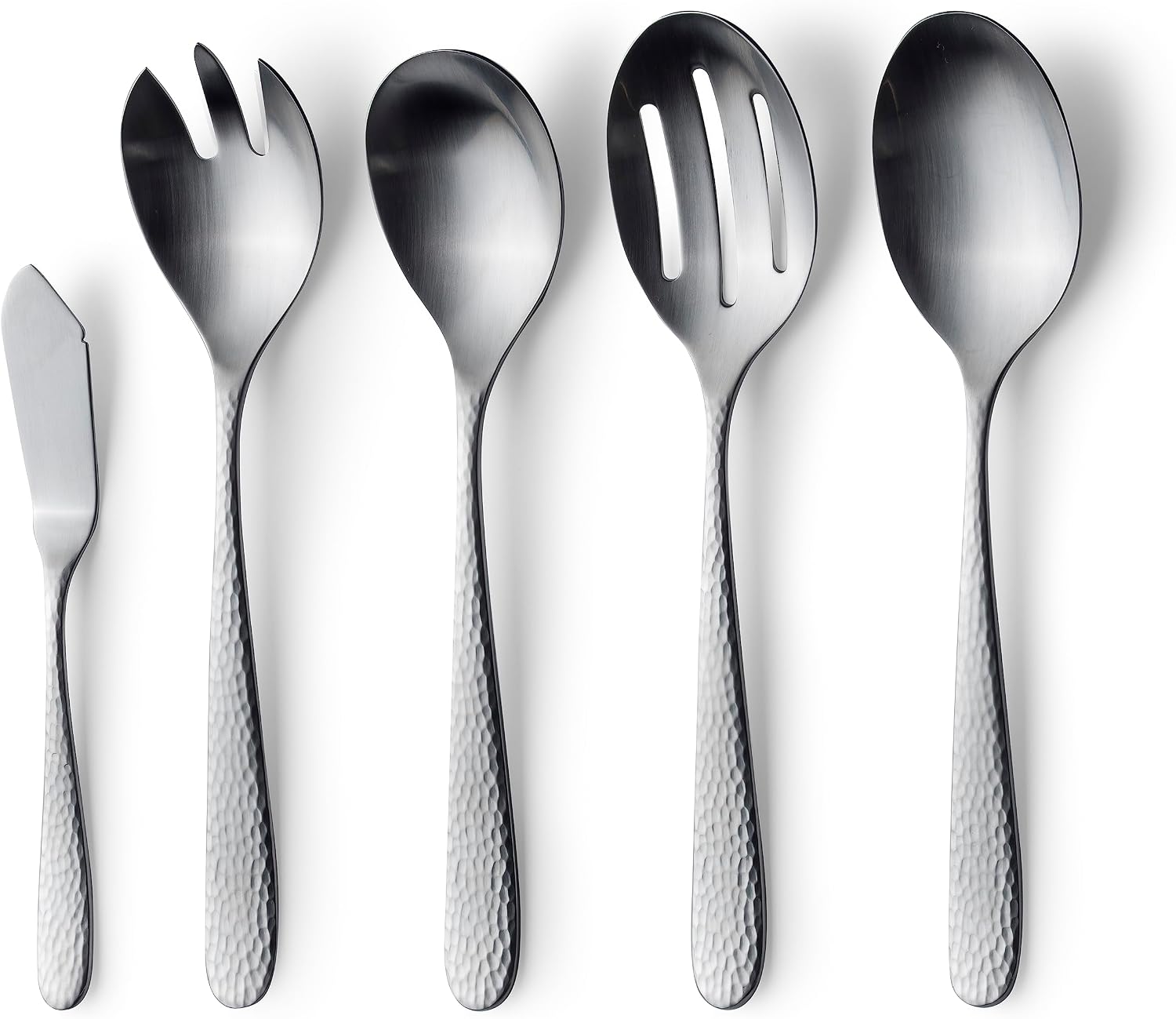 Matte Silverware Set  18/10 Stainless Steel Satin Flatware  Modern Brushed Finish Cutlery  Dishwasher Safe & Durable  Built to Last (10-Piece Serving Set  Fidenza Hammered)