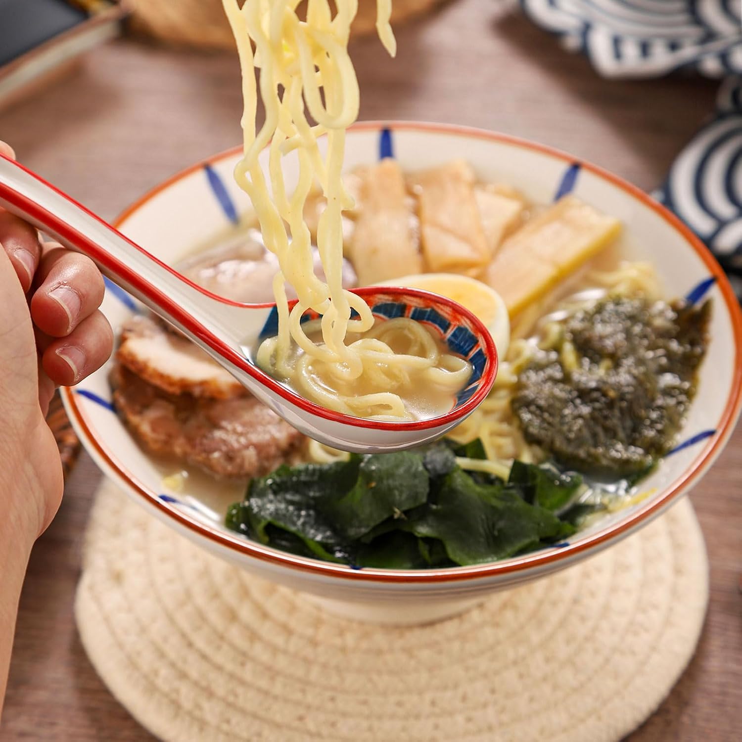 WHJY Asian Soup Spoon  Ceramic Ramen Spoon  Ramen Soup Spoon  Chinese Ceramic Spoons  Miso Soup Spoons Dumpling - Set of 4 Flora