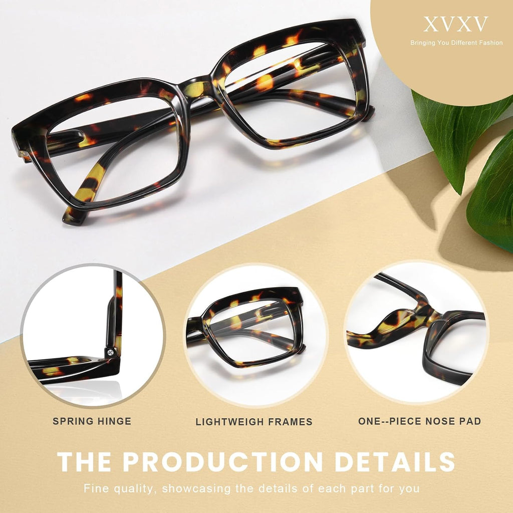 XVXV Reading Glasses for Women Men - Blue Light Blocking Readers Oversize Oprah Square Anti Glare/Eyestrain Spring Hinge