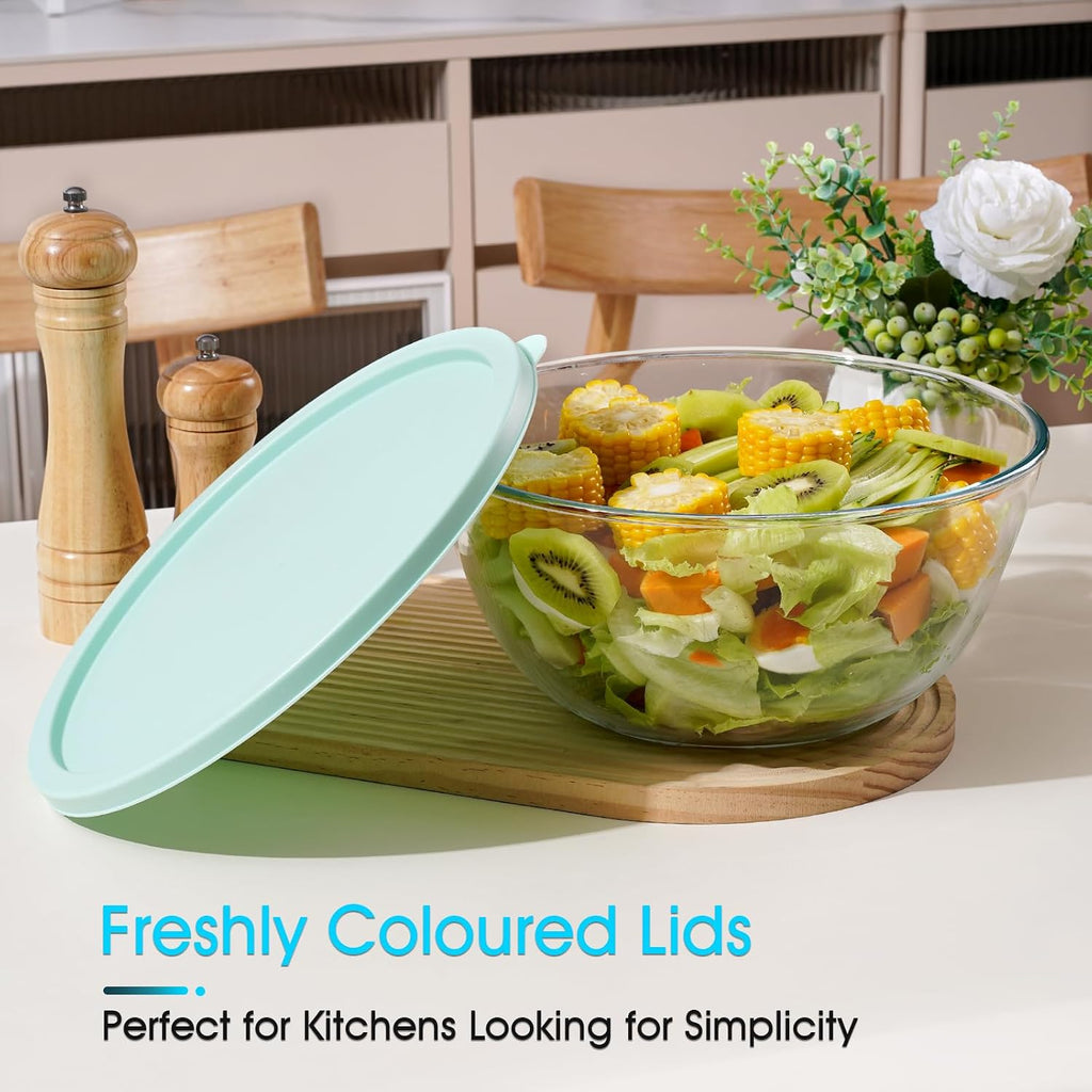 NUTRIUPS 4.7 Quart Large Glass Mixing Bowl with Lid  Deep Big Glass Bowl Large Salad Bowl (Horizon Green)