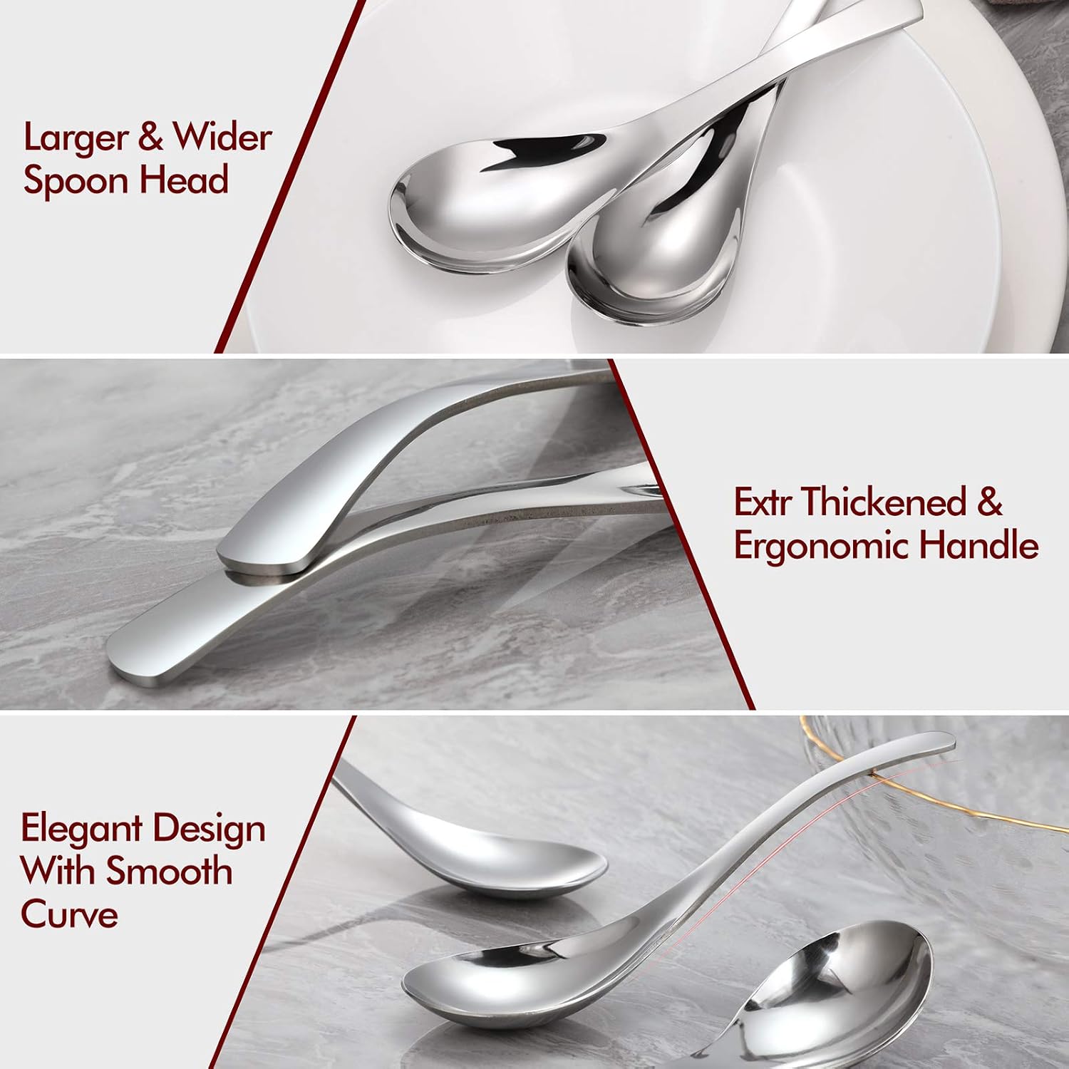 HIWARE Thick Heavy-weight Soup Spoons  High Grade Stainless Steel Soup Spoons  Set of 6