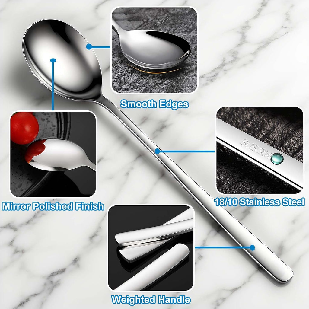 Set of 5 Premium Korean Soup Spoons  8 Inch 18/10 Stainless Steel Long Handle Rice and Asian Spoon for Home  Kitchen  Restaurant  Cafe  Dishwasher Safe