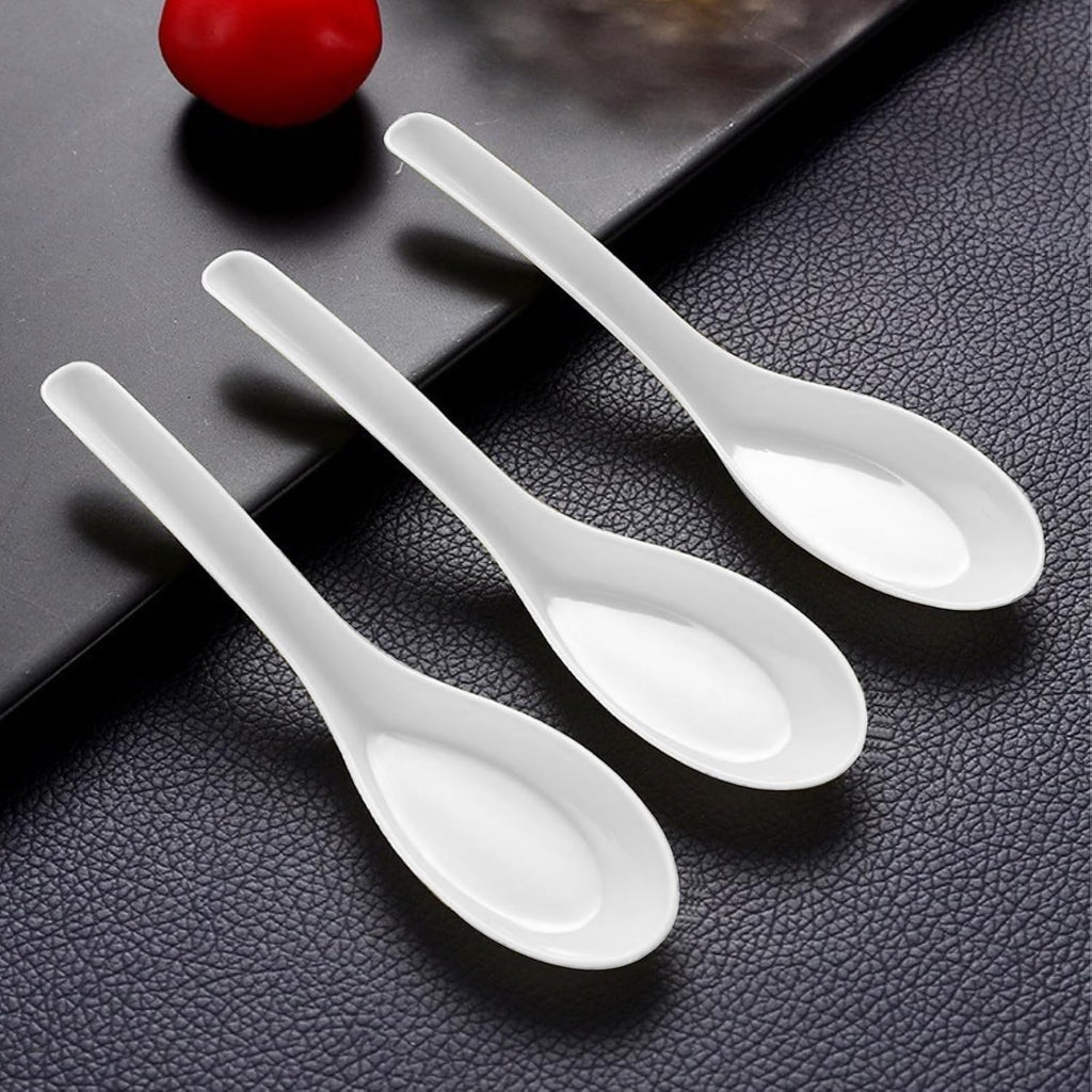 Disposable White Plastic Spoons  5.3" Asian Chinese Soup Spoons tasting spoon Front Dish Spoon Plastic Cutlery(White 50 PCS)