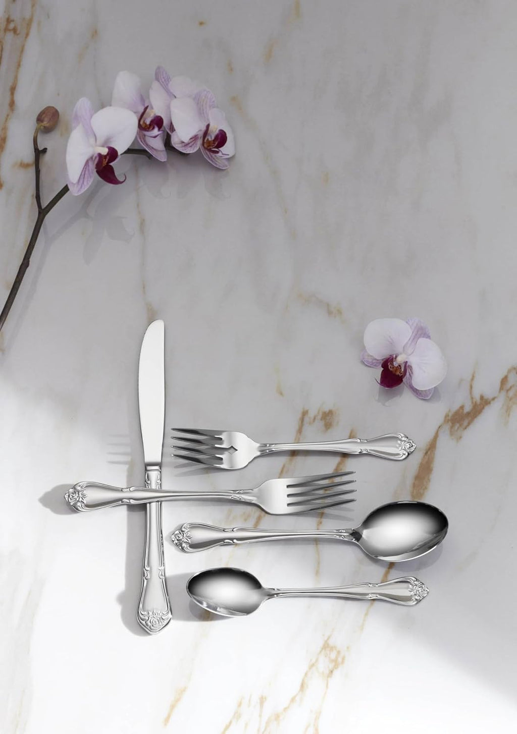 Oneida B552004C True Rose Everyday Flatware Dinner Spoons  Set Of 4  6.75" L x 1.6" W