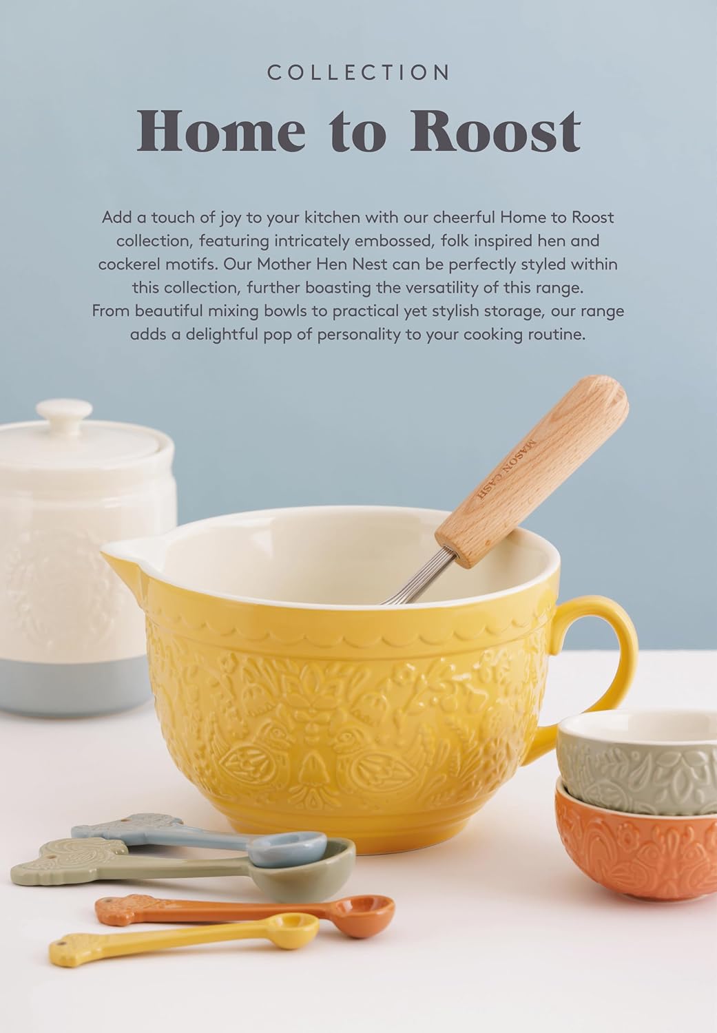 Mason Cash Home to Roost Mixing Bowl | 24cm Earthenware Bowl with Embossed Hen & Cockerel Design | Classic Bakeware for Dough  Pastry & Cake Mixing | Dishwasher & Freezer Safe