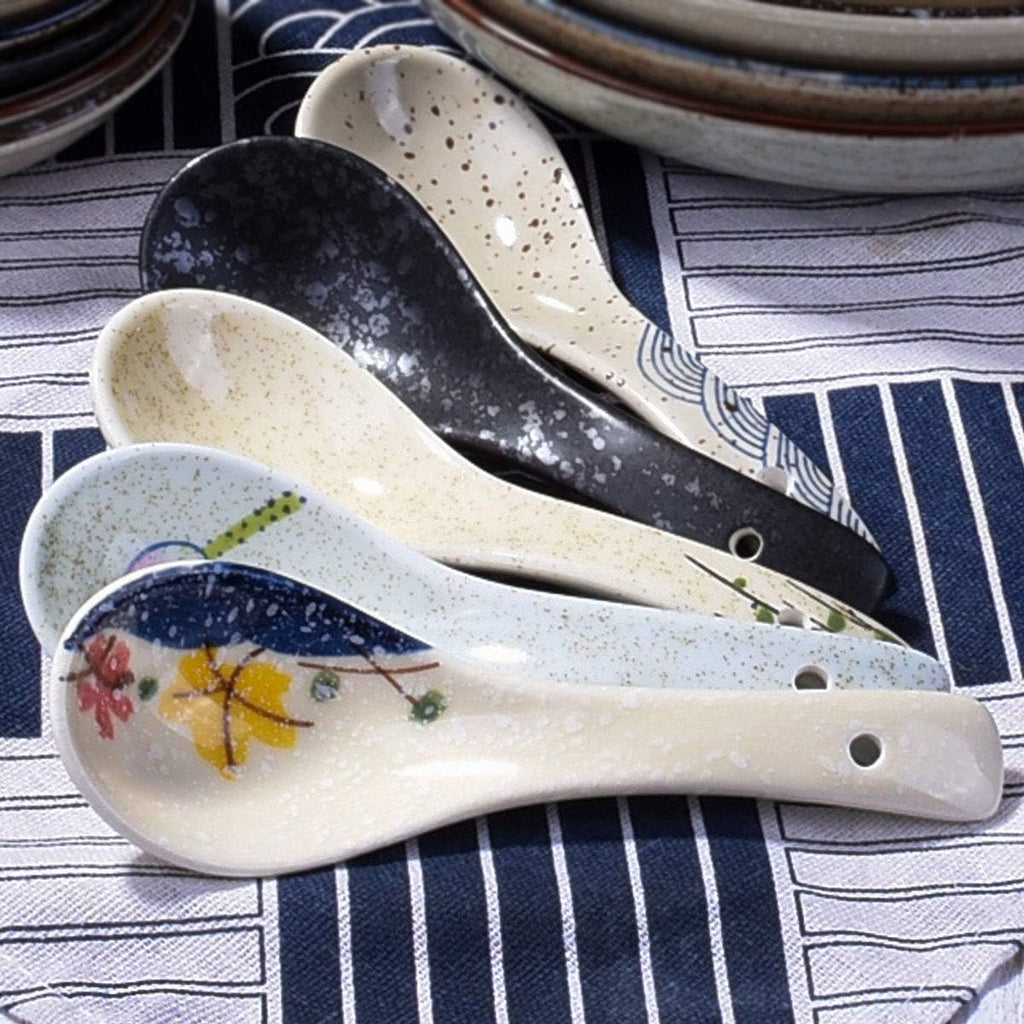 Japanese Soup Spoons Set of 5  Delicate Asian Ceramic Ramen Spoon Suitable for Gravy Cake Pho Oatmeal Chaos Dumplings Salad As A Good Tableware