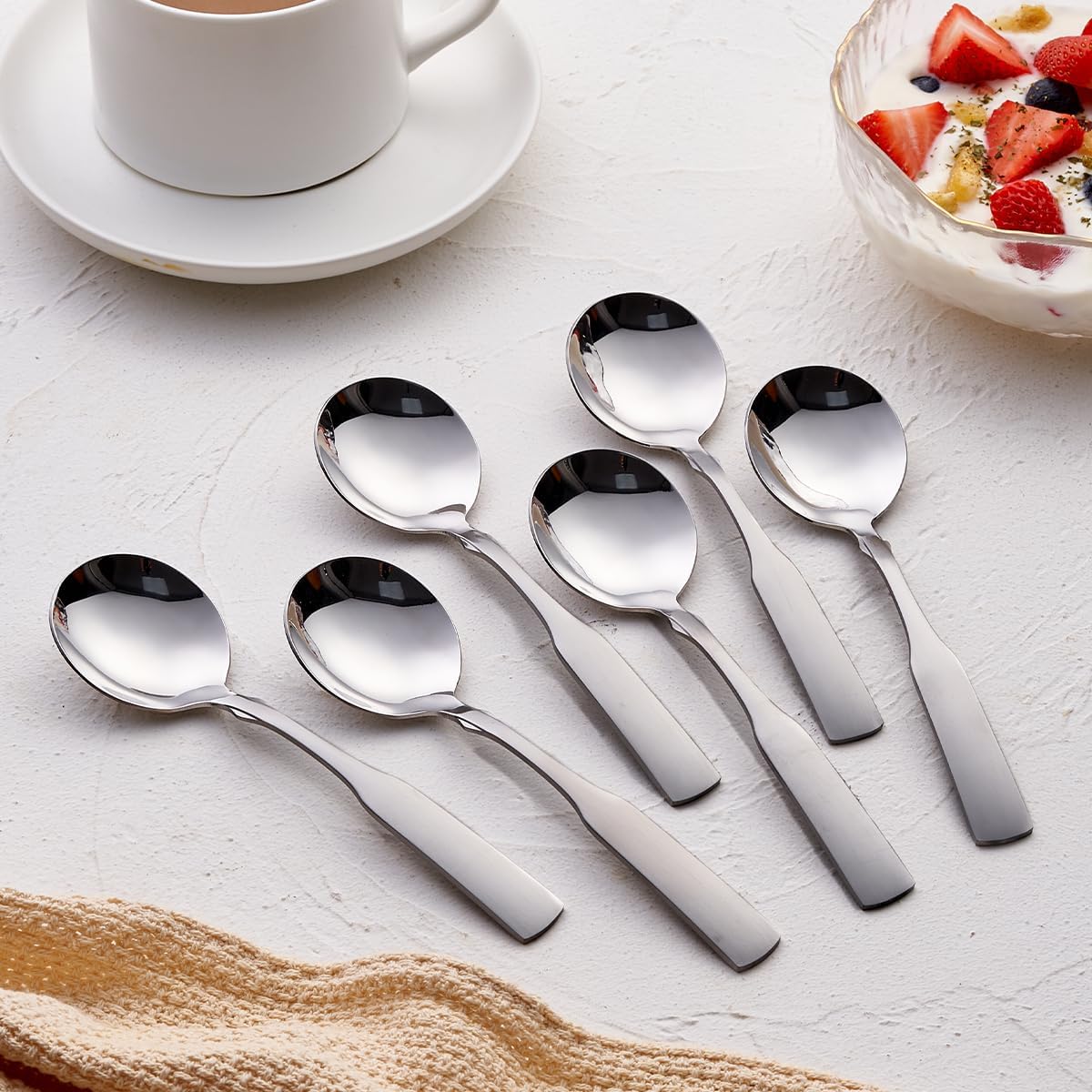 Stainless Steel 6.1' Heavy Duty Round Spoons  Dinner & Table Spoon Set  6-Piece