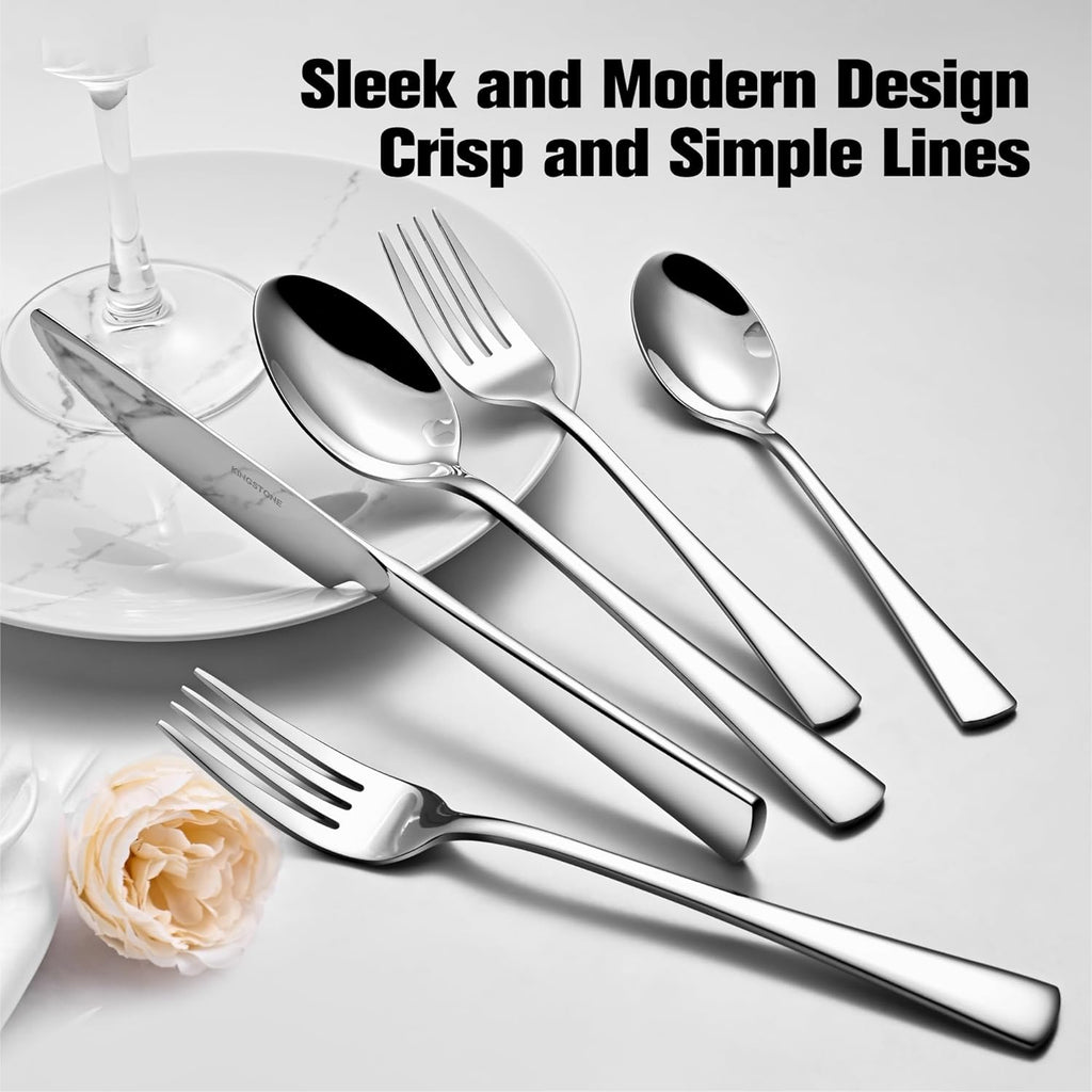 KINGSTONE Silverware Set for 8  40-Piece Forged 18/10 Stainless Steel Flatware Set  Mirror Finish Cutlery Set Dishwasher Safe for Home  Restaurant  Wedding  Party