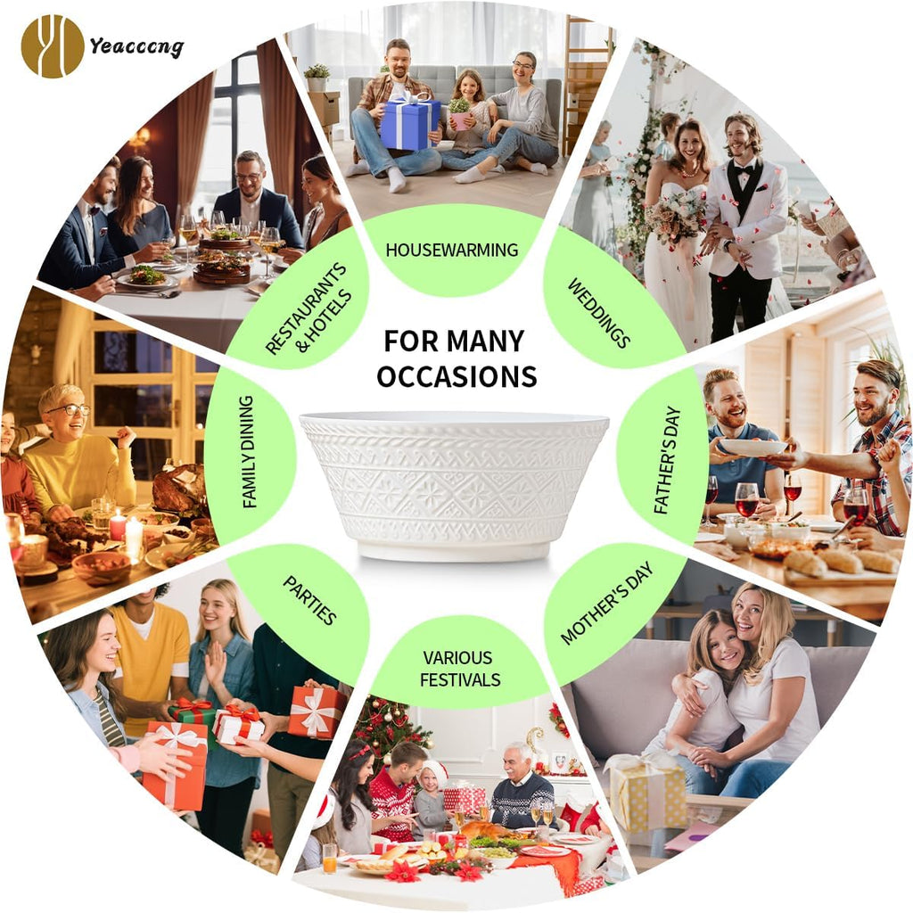 Yeacccng Deep Soup Bowls Set of 4  58oz Large Cereal Bowls  Large Soup Bowl for Kitchen  8.2 Inch Embossment Decorative Bowls  Dishwasher & Microwave Safe  Scratch-Resistant  Lead-Free  Easy Clean