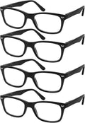 Success Eyewear Reading Glasses Set of 4 Black Quality Readers Spring Hinge Glasses for Reading for Men and Women