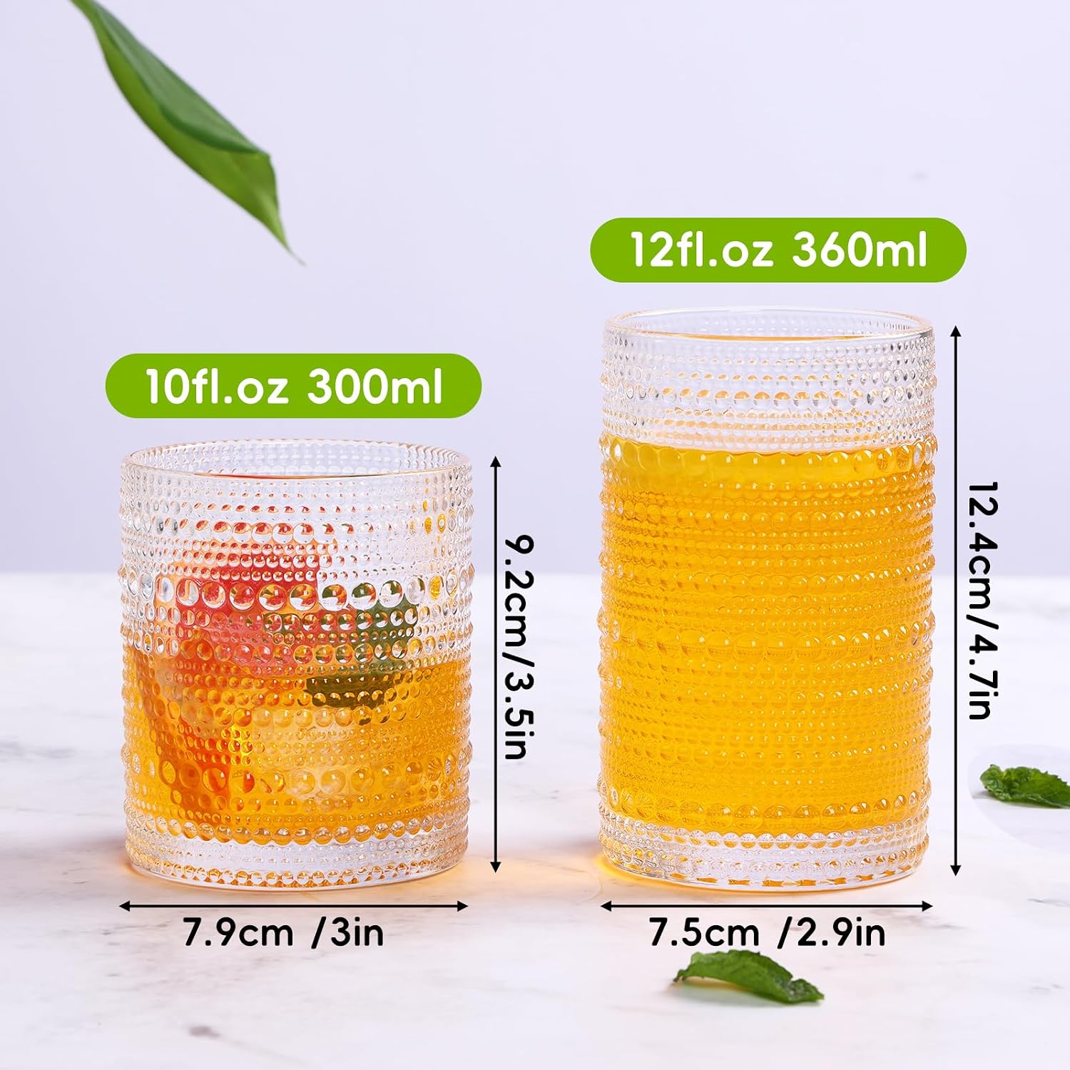 Moretoes Hobnail Drinking Glasses Set of 12  12 Oz Highball Glasses & 10 Oz Cocktail Glasses  Clear Embossed Boho Glass Cups Kitchen Bar Tumbler Glassware Set for Whiskey  Beer  Juice  Milk