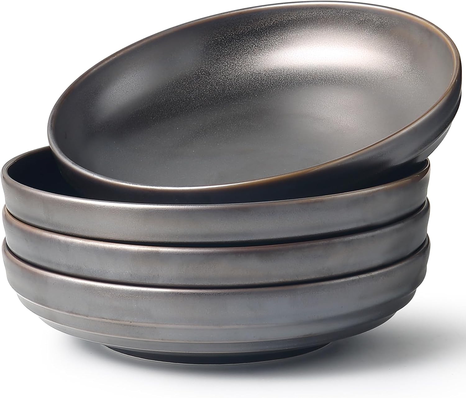 HAPPY KIT Stoneware Pasta Bowls 9''  Set of 4  42 Oz  Reactive Glaze Large Salad Bowls  Ceramic Serving Bowls for Fruit Soup Noodle  Dinner  Scratch Resistant  Bronze Gray