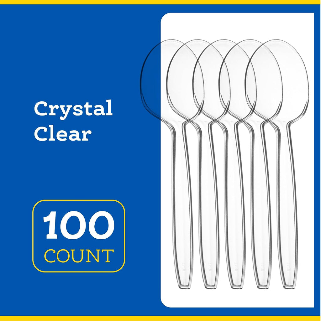 Plasticpro Disposable Clear Plastic Cutlery Disposable utensils Heavyweight 100 Count (Soup Spoons)