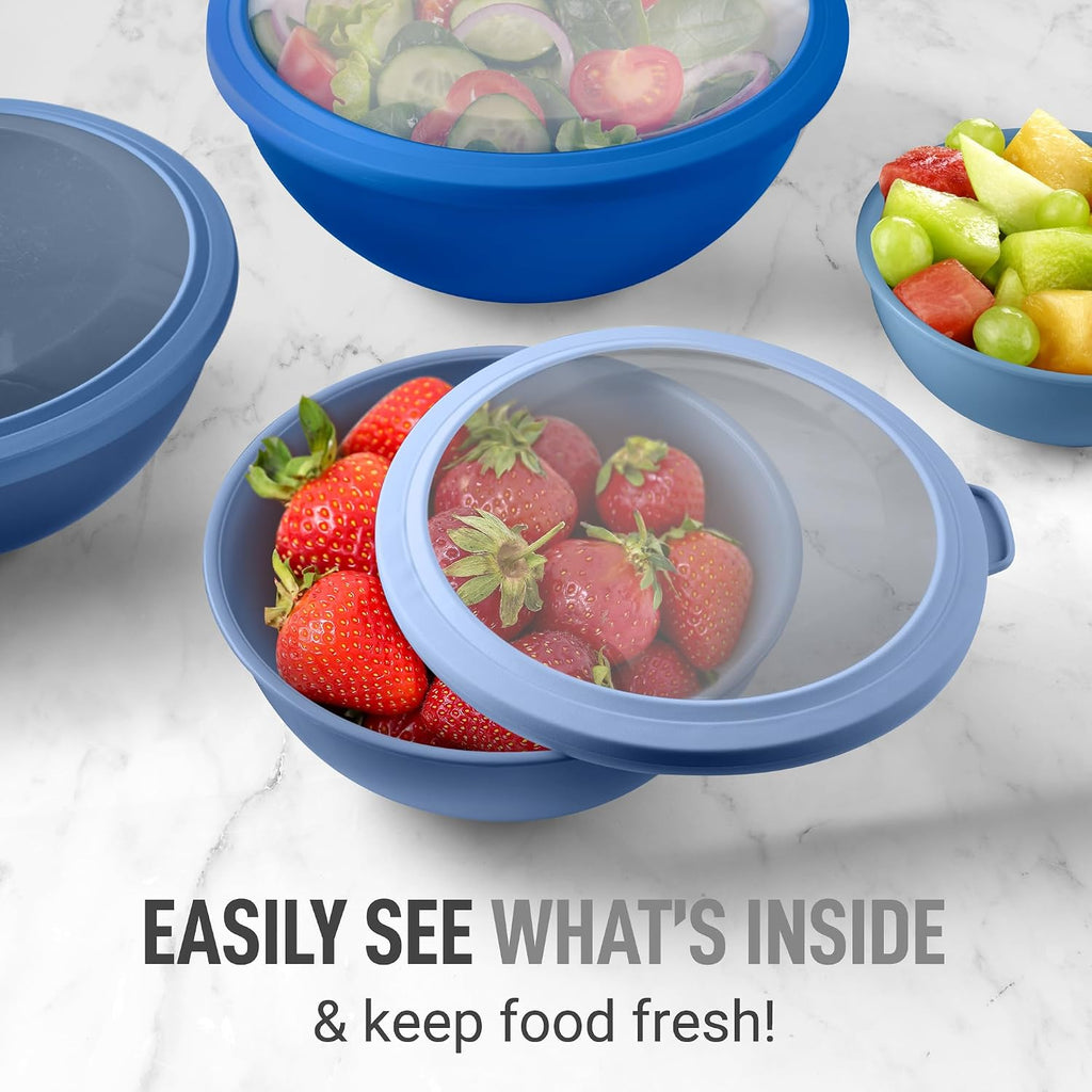 Zulay Kitchen 12 Piece Plastic Mixing Bowls with Leak-Proof Lids Set - Microwave and Freezer Safe Kitchen Mixing Bowls for Preparing  Serving and Storing - Large Nesting Bowls (Blue Ombre)