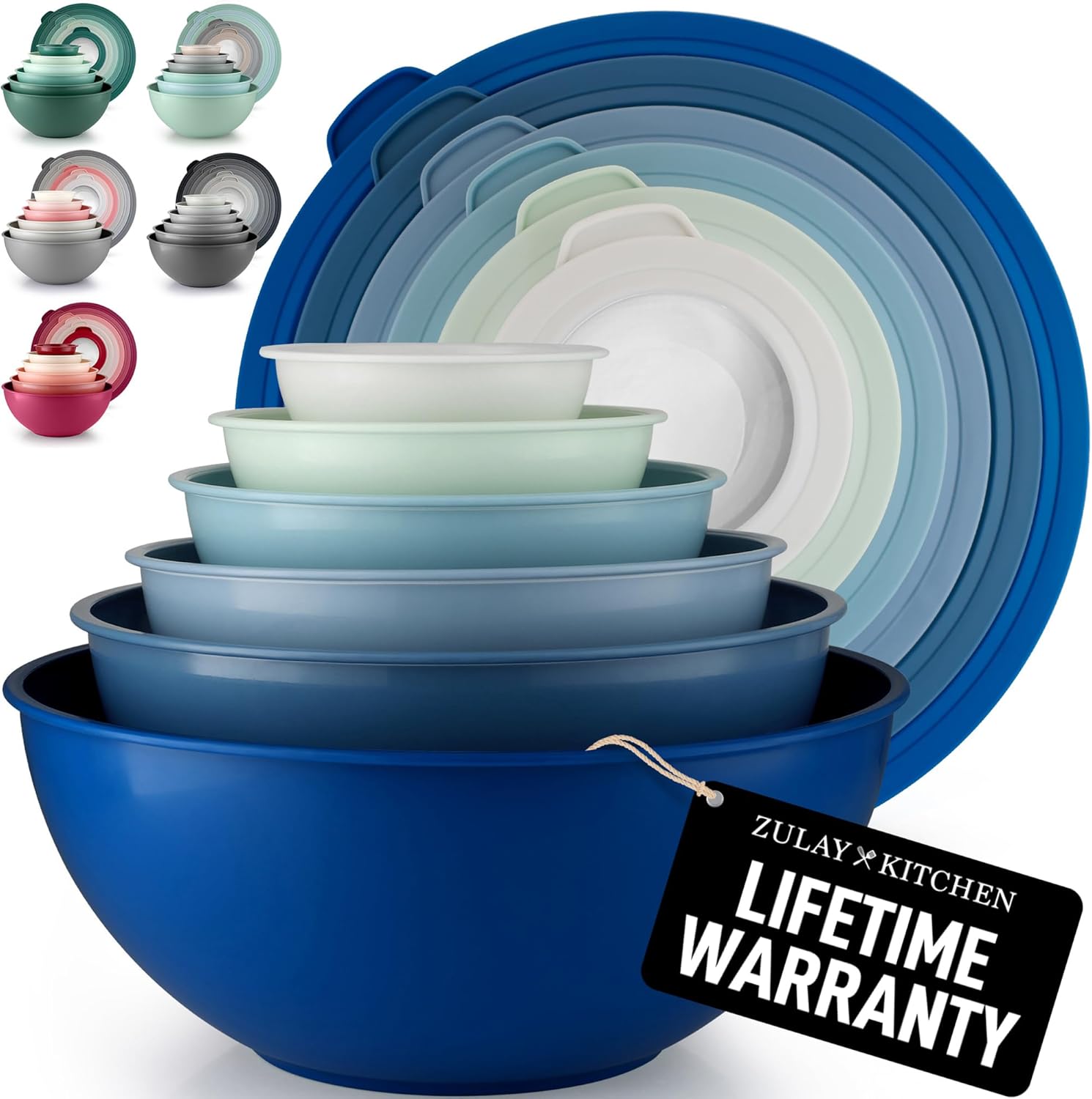Zulay Kitchen 12 Piece Plastic Mixing Bowls with Leak-Proof Lids Set - Microwave and Freezer Safe Kitchen Mixing Bowls for Preparing  Serving and Storing - Large Nesting Bowls (Blue Ombre)