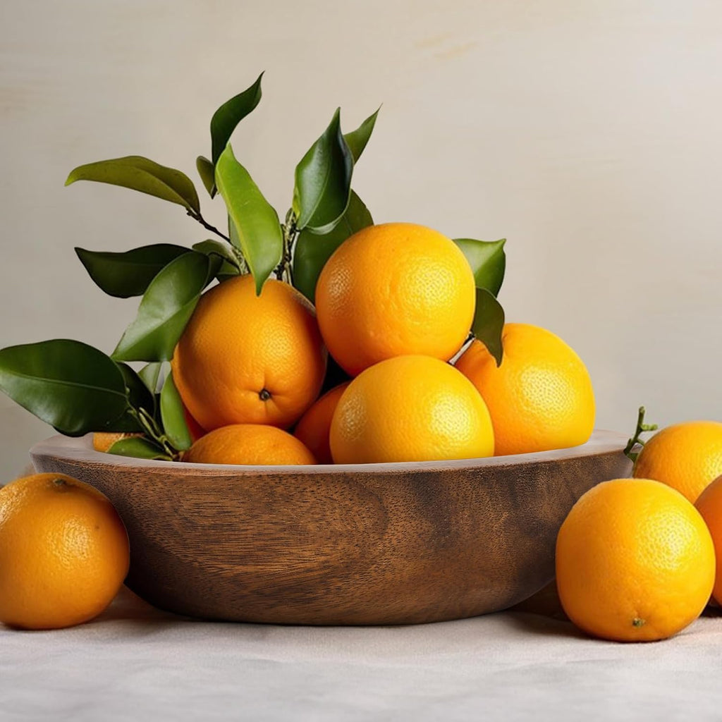 ZENFUN Wooden Decorative Bowl  Wood Round Serving Bowl  Walnut Tray Dish Kitchen Dining for Fruits  9.4" Diameter x 2.5" Height  Seamless