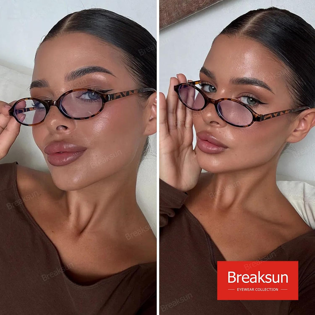 Retro Small Oval Glasses for Women Men 90s Small Face Blue Light Eyeglasses Cosplay Y2K Fake Glasses