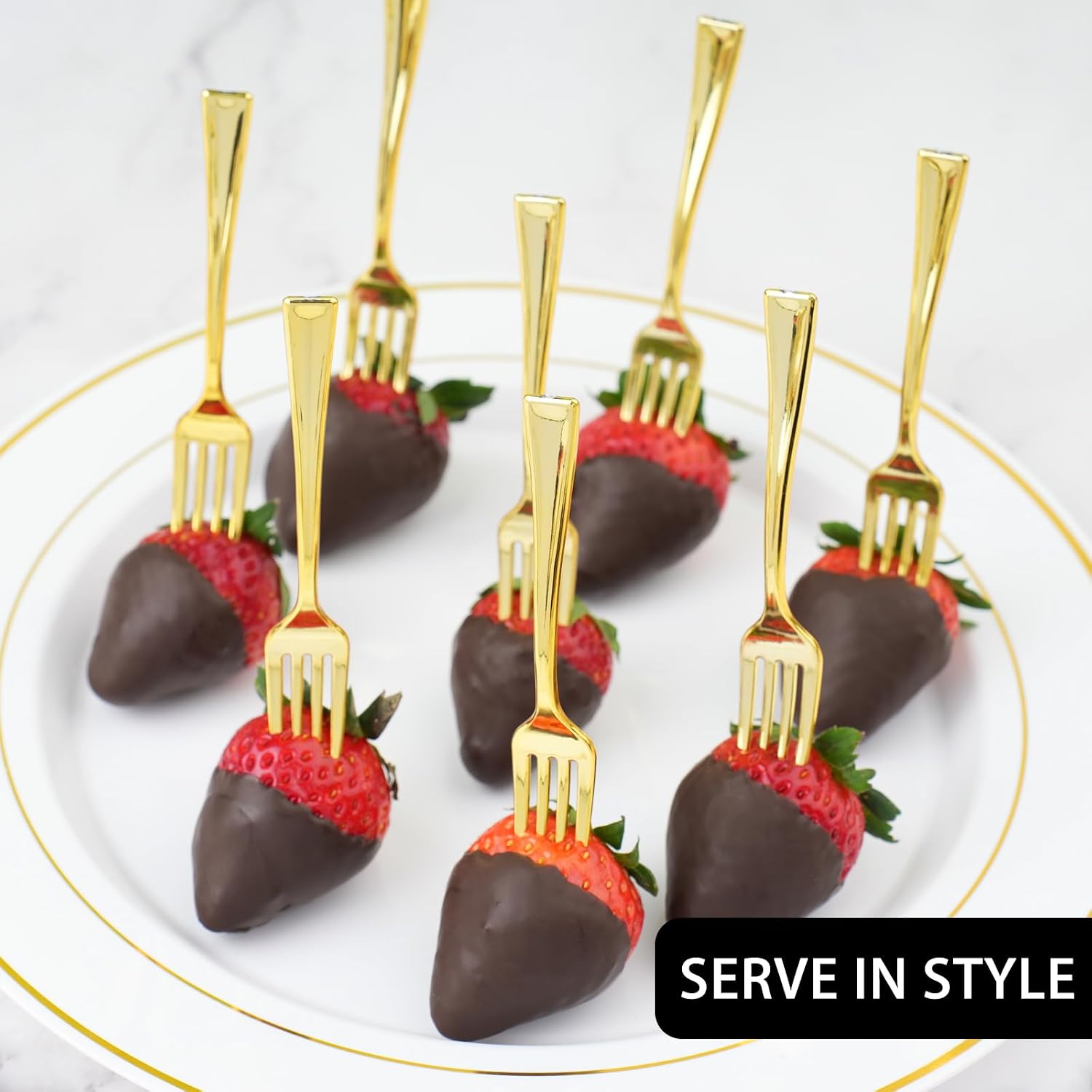 Qeirudu 4 Inch Gold Plastic Mini Forks  100 Pack Disposable Appetizer Forks Heavy Duty Tiny Forks for Party Small Desserts  Charcuterie  Samples  Cocktails and Strawberries