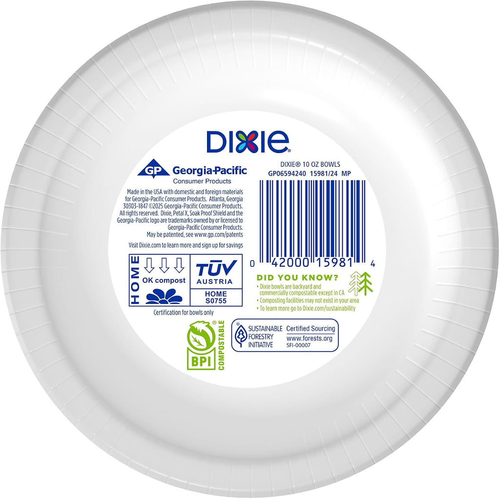 Dixie Small Paper Bowls  10 Oz  72 Count  Microwave-Safe  Soak-Proof  Disposable Bowls Great For Snacks  Dessert  And Light Lunch Meals