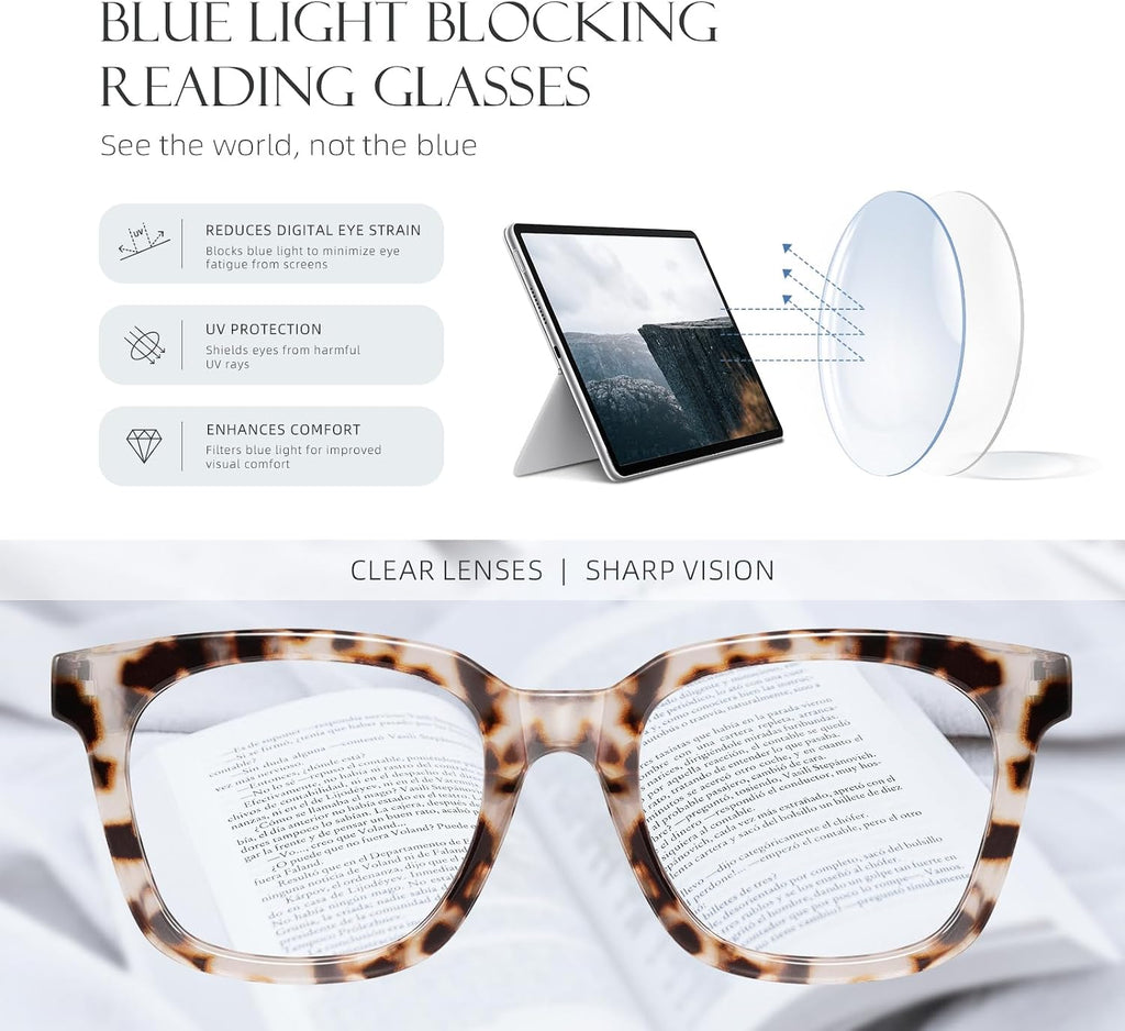 Reading Glasses for Women Men - Blue Light Blocking Magnifying Readers Oprah Square Anti-Glare Computer Eyeglasses