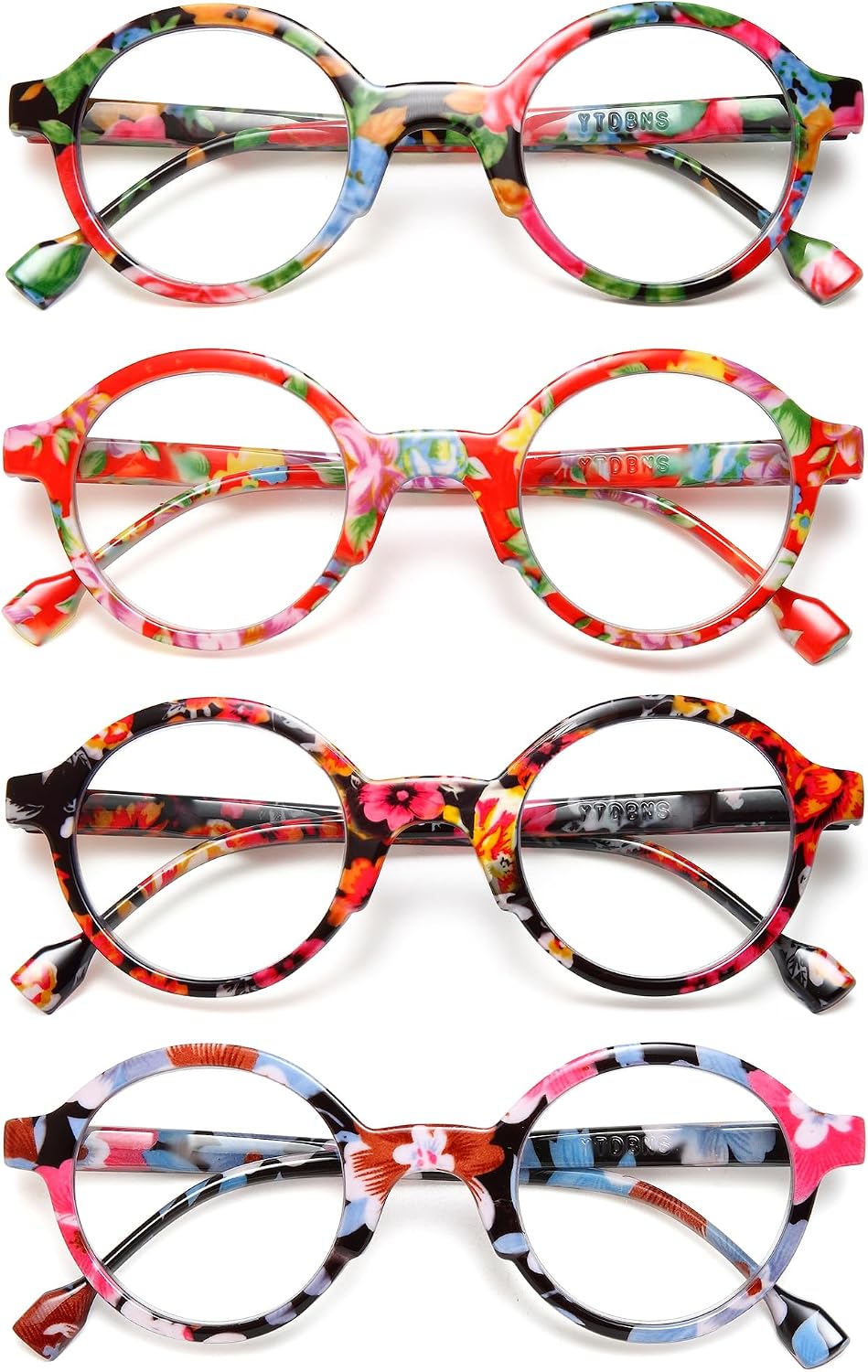 Reading Glasses for Women  Floral Round Readers  Lightweight Fashion Eyewear  4 Pack for Everyday Reading