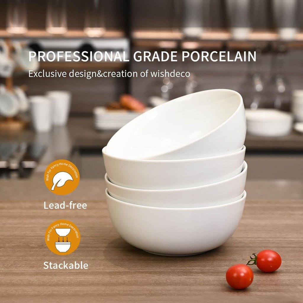 Cereal Bowls Set of 4  White Soup Bowls 20 oz  Ceramic Breakfast Bowl 6 Inch  Kitchen Bowl for Salad  Pasta  Ramen  Oatmeal  Noodle  Rice  Microwave and Dishwasher Safe