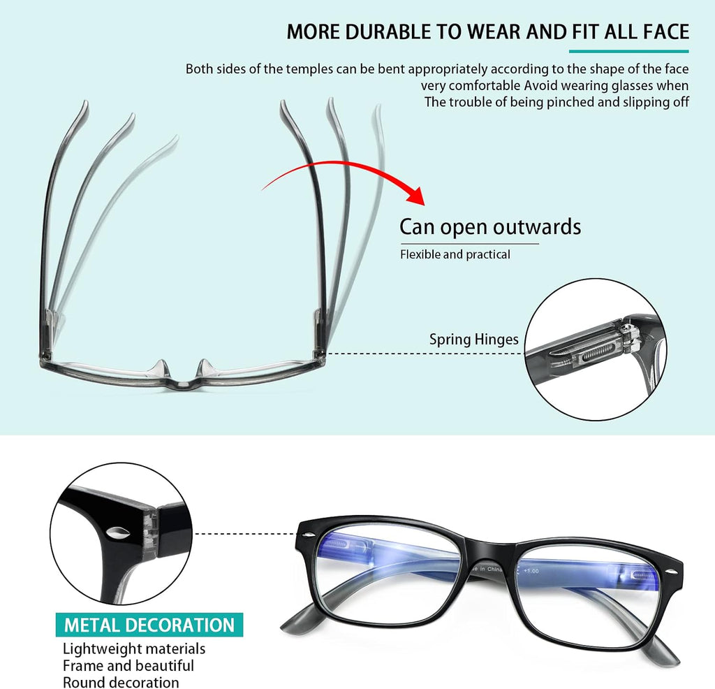 SIGVAN Reading Glasses 5 Packs Blue Light Blocking Eyeglasses Quality Spring Hinge Colorful Computer Readers for Women Men