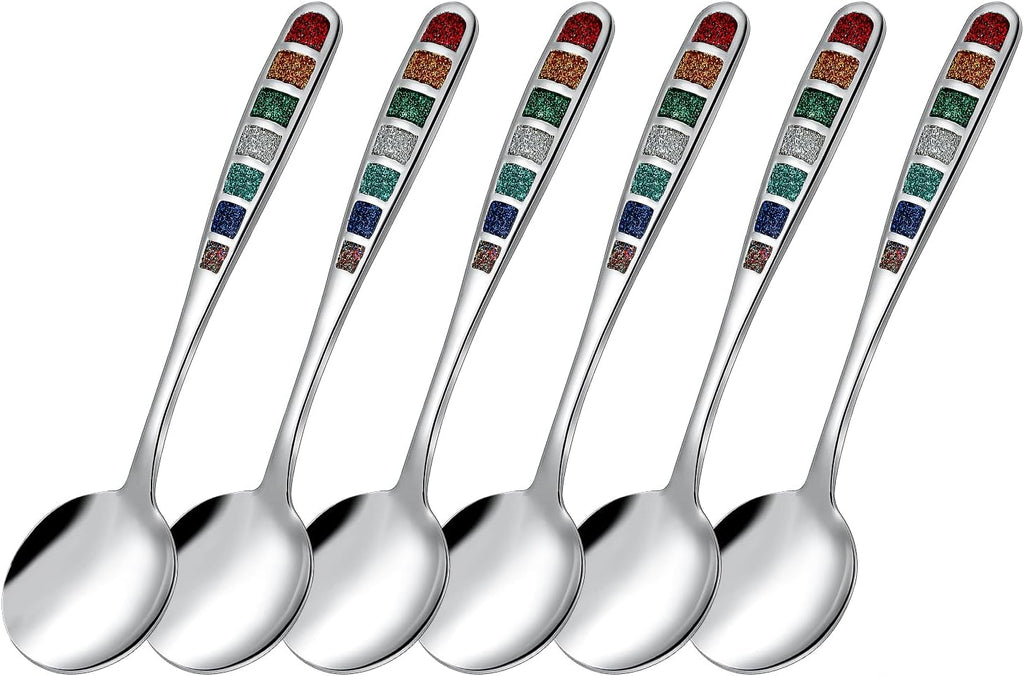 Premium 7.24" European Soup Spoons  Stainless Steel creative colorful enamel spoon drinking spoon  Dishwasher Safe Disinfection cabinet Set of 6